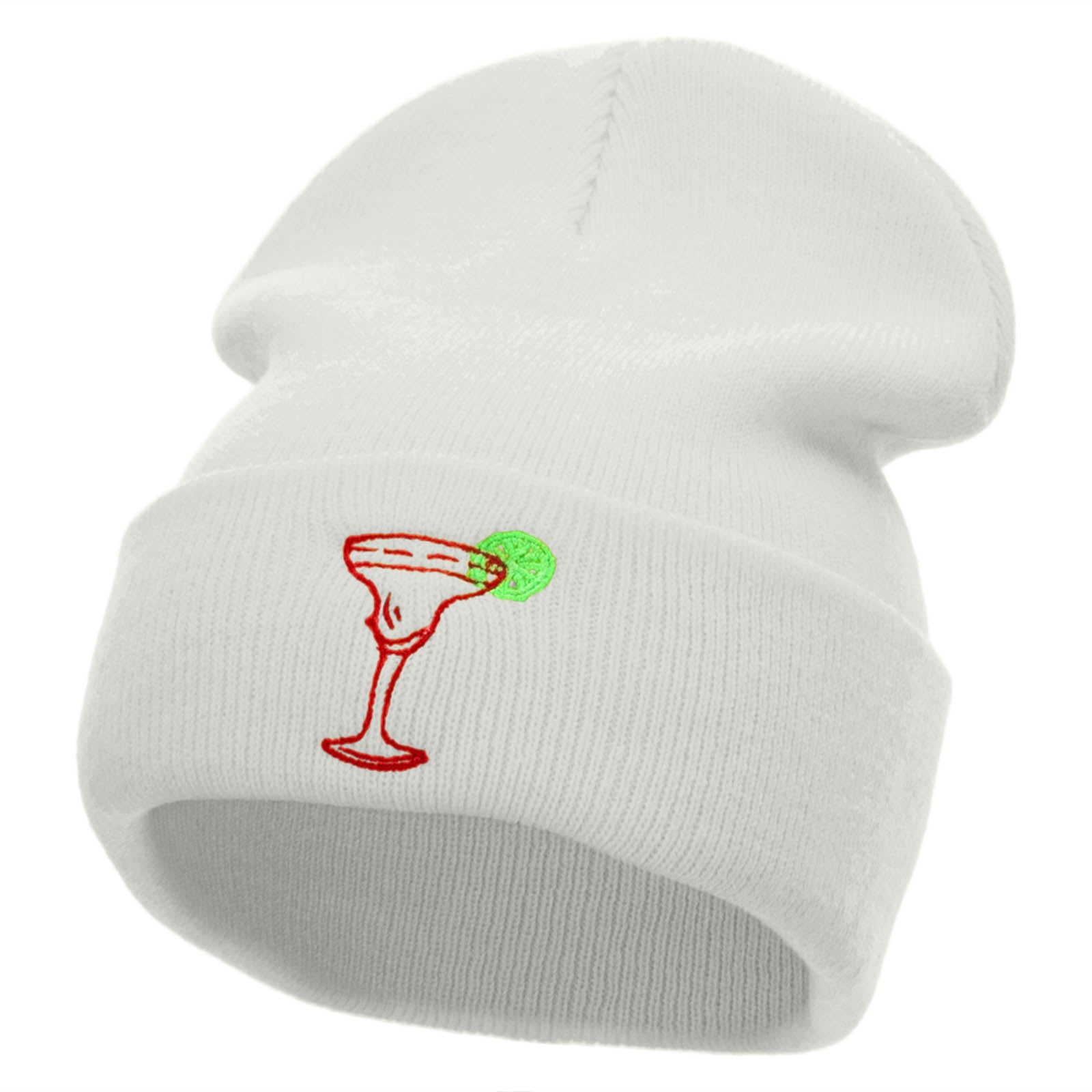 La Margarita Embroidered 12 Inch Long Knitted Beanie - White OSFM
