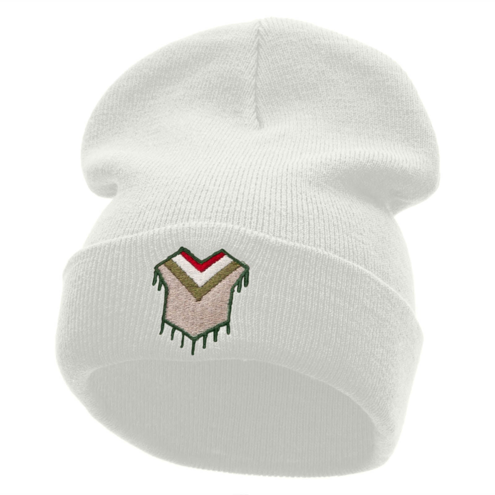 Panchito Embroidered 12 Inch Long Knitted Beanie - White OSFM