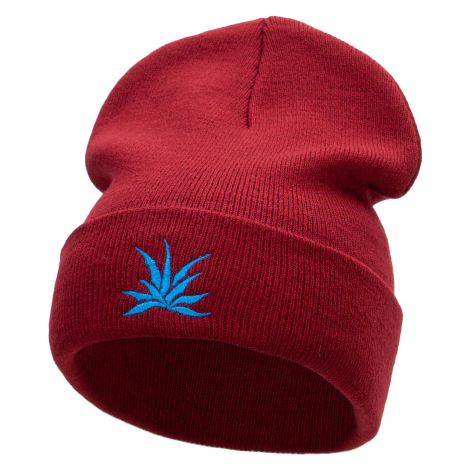 El Blue Agave Embroidered 12 Inch Long Knitted Beanie - Maroon OSFM