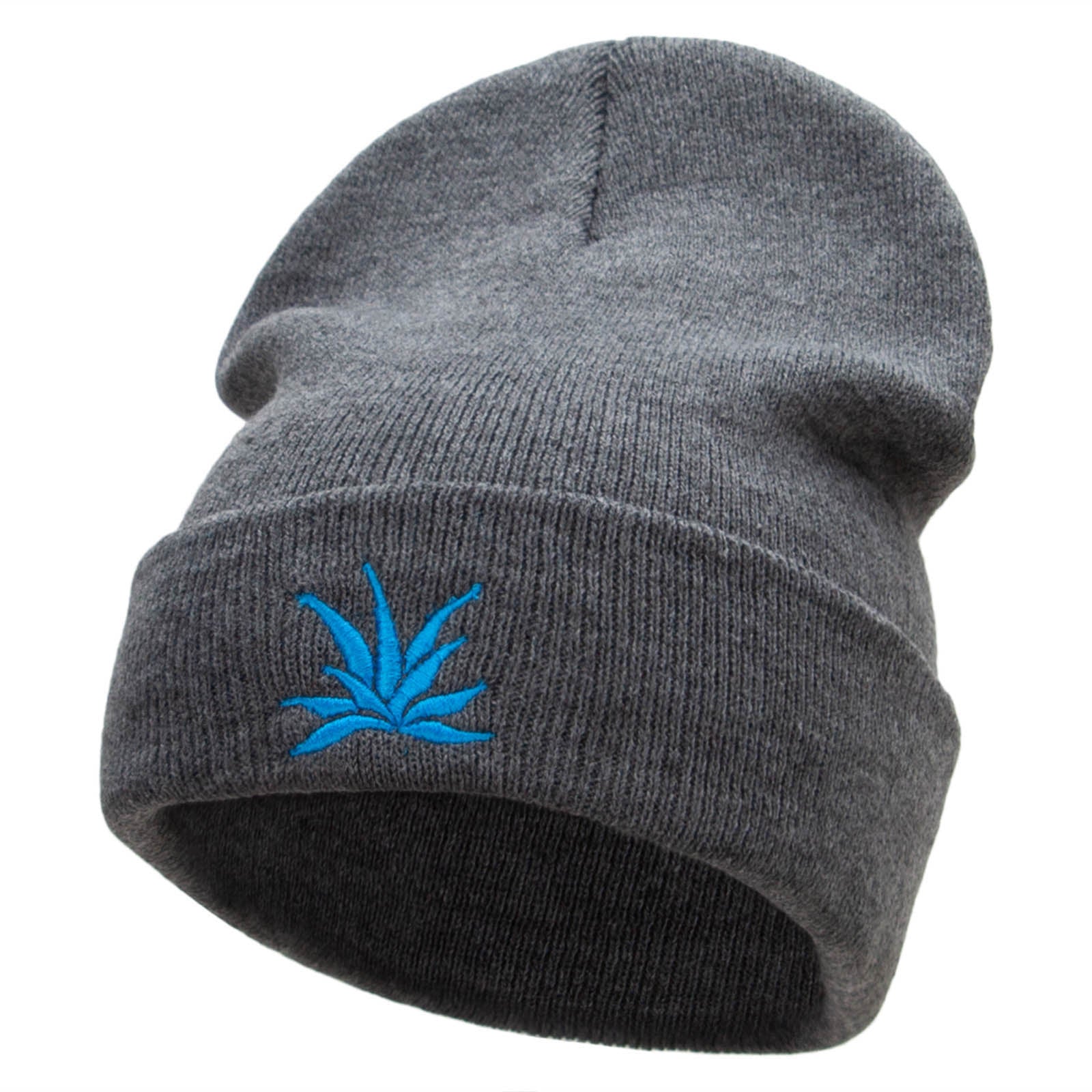 El Blue Agave Embroidered 12 Inch Long Knitted Beanie - Dk Grey OSFM