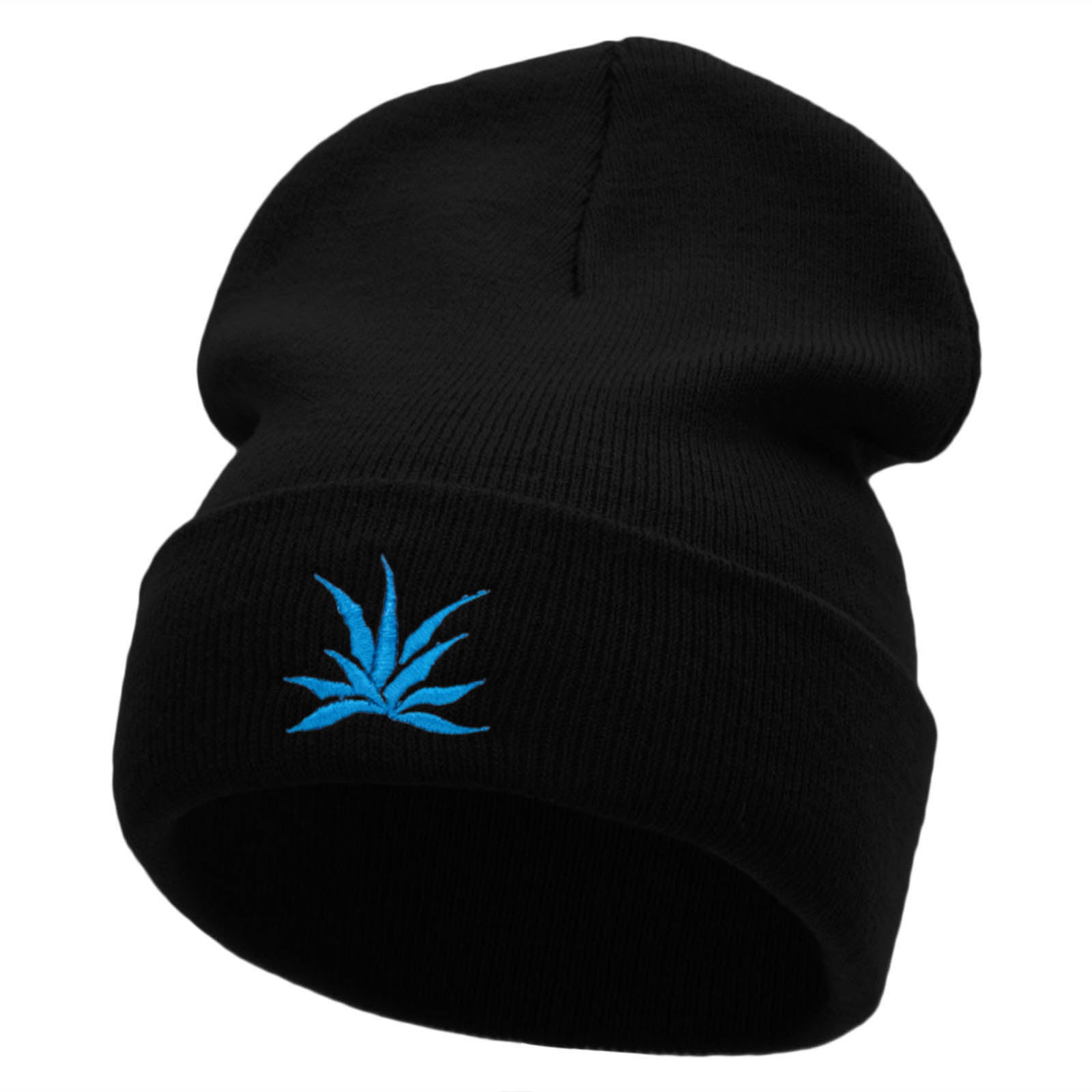 El Blue Agave Embroidered 12 Inch Long Knitted Beanie - Black OSFM