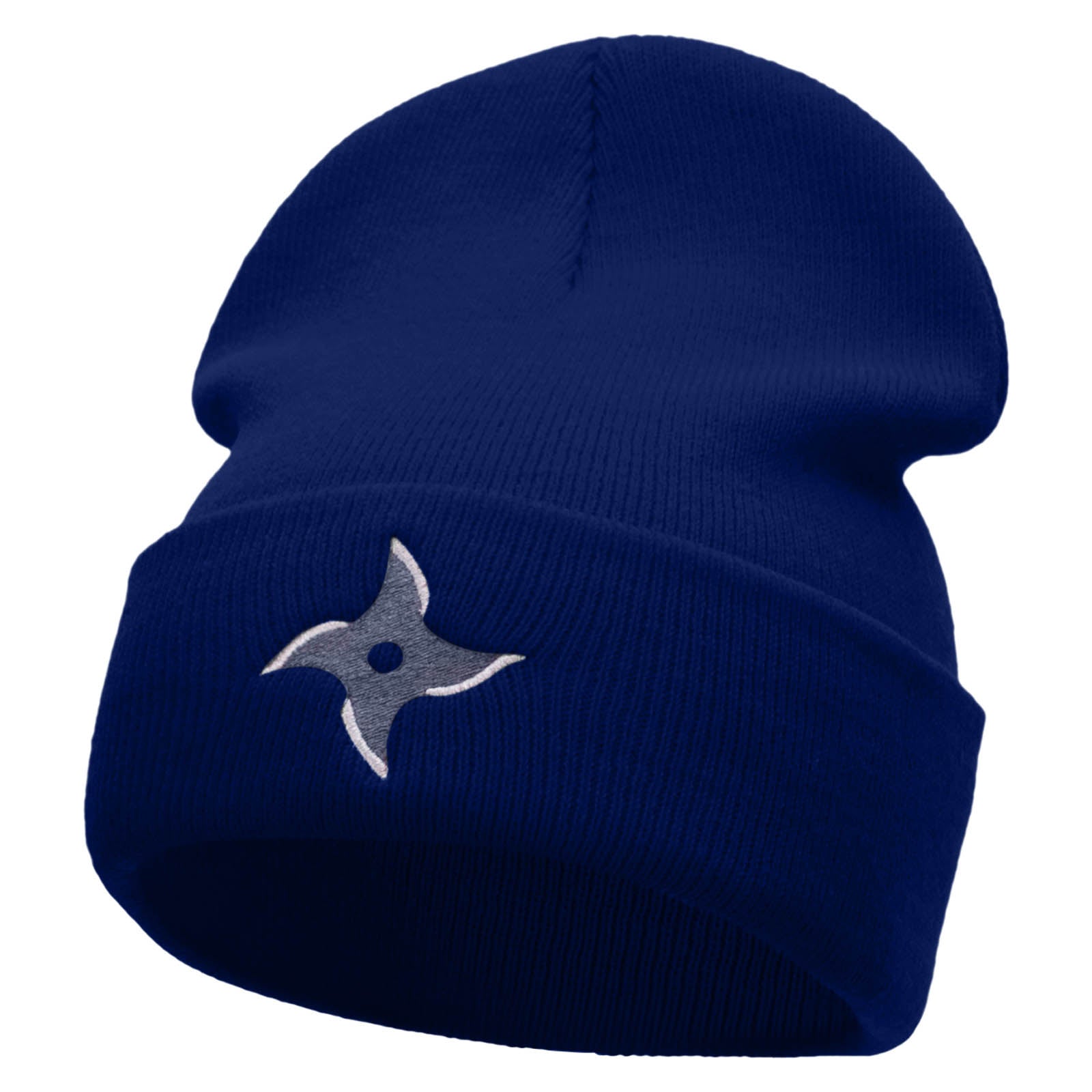 Ninja Star Embroidered 12 Inch Long Knitted Beanie - Royal OSFM