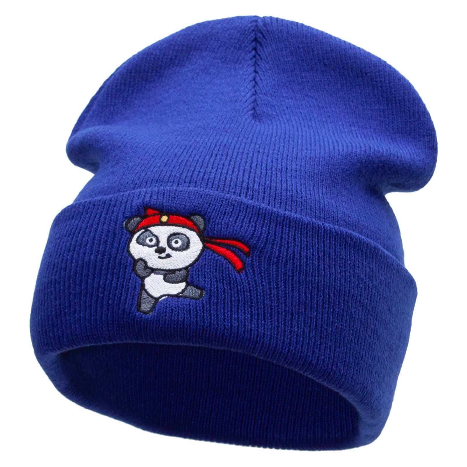 Karate Panda Embroidered 12 Inch Long Knitted Beanie - Royal OSFM