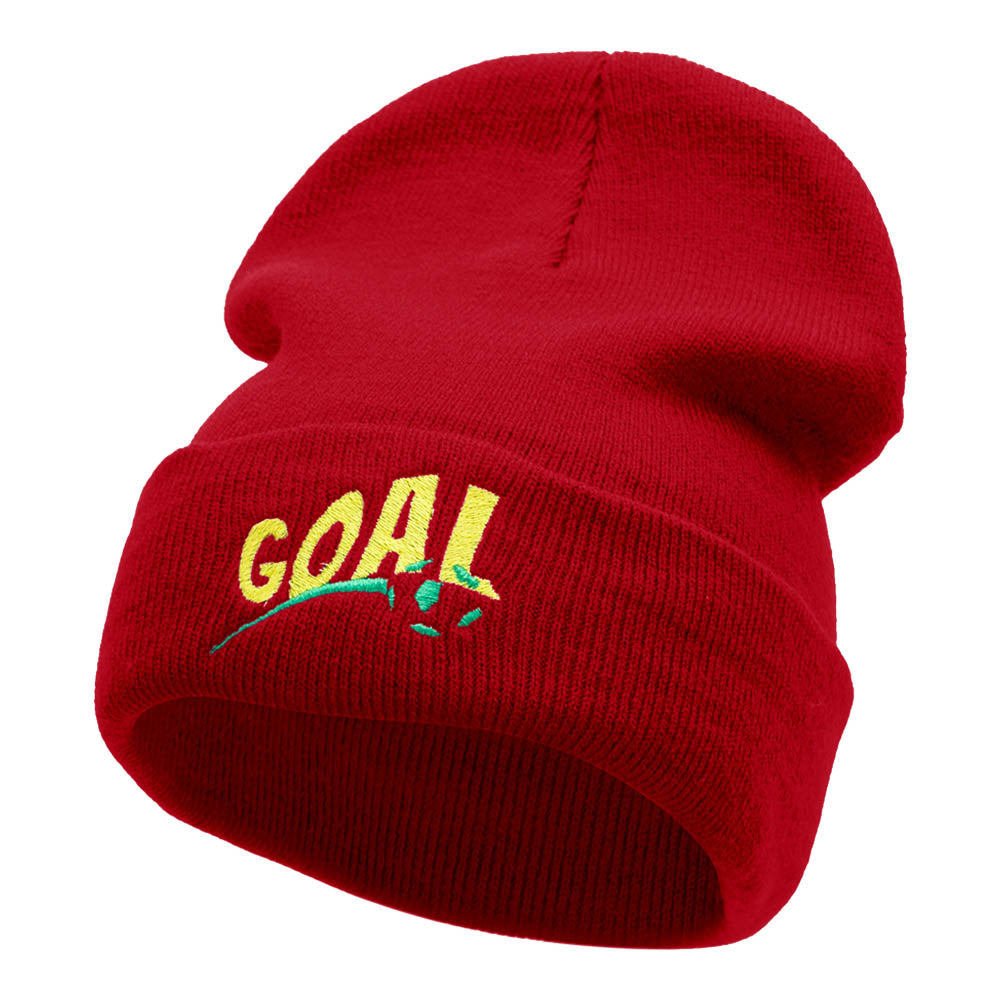It&#039;s A Goal Embroidered 12 Inch Long Knitted Beanie - Red OSFM