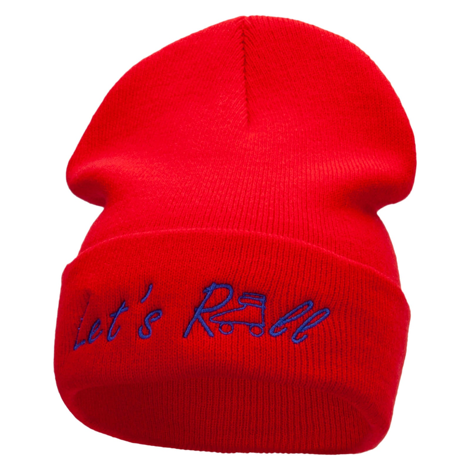 Let&#039;s Roll Embroidered 12 Inch Long Knitted Beanie - Red OSFM