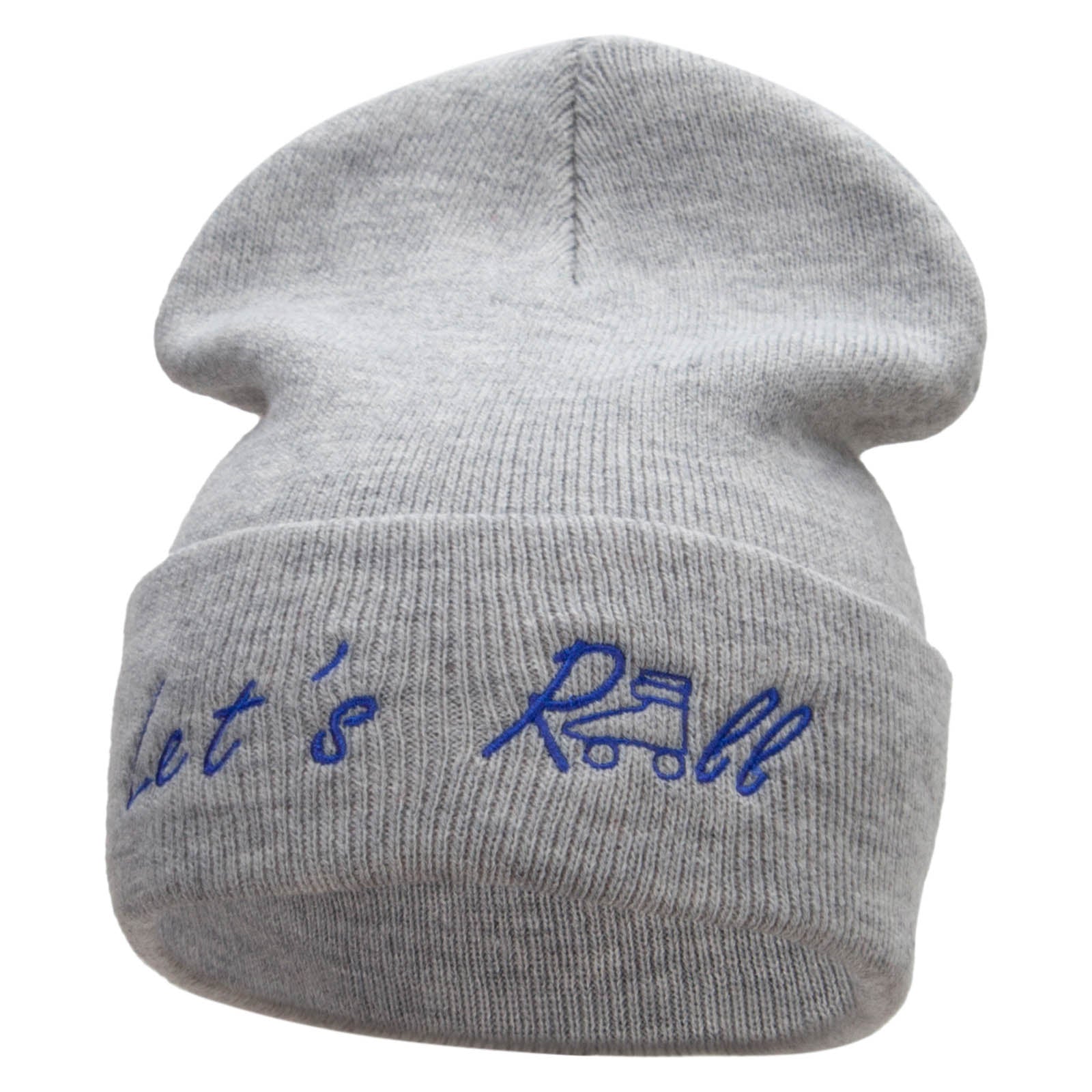 Let&#039;s Roll Embroidered 12 Inch Long Knitted Beanie - Heather Grey OSFM