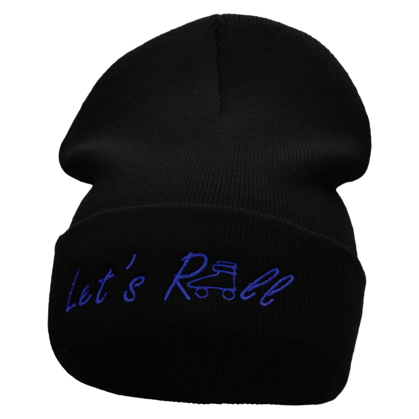 Let&#039;s Roll Embroidered 12 Inch Long Knitted Beanie - Black OSFM