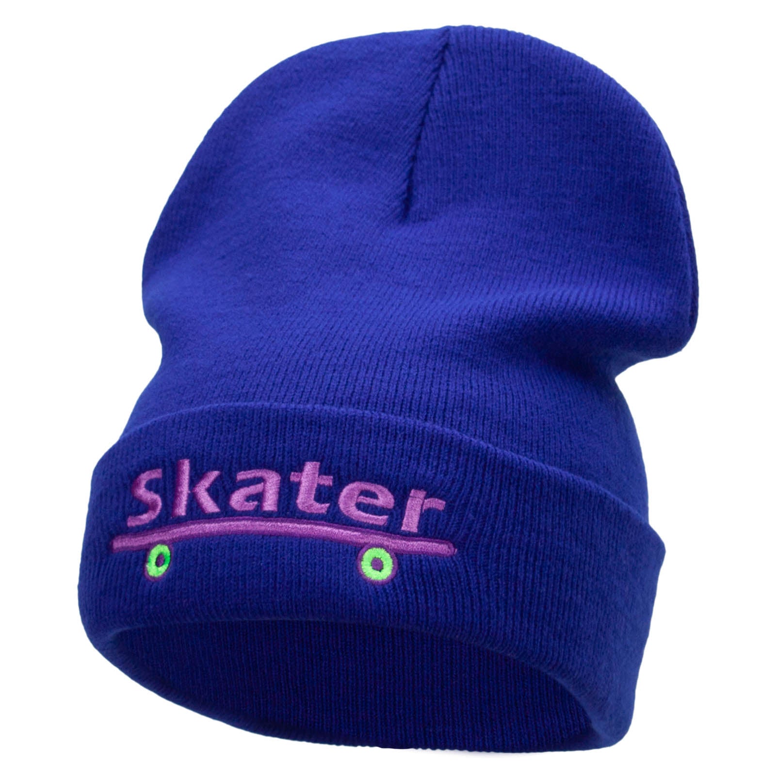 Skater Embroidered 12 Inch Long Knitted Beanie - Royal OSFM