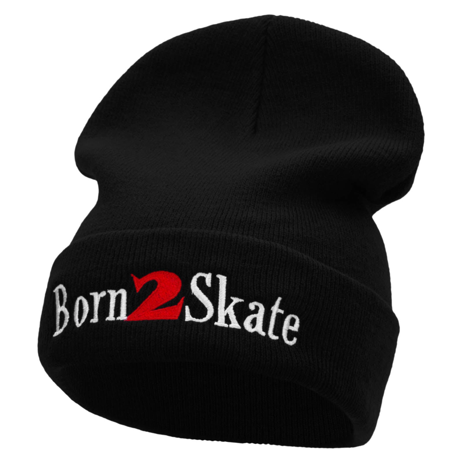 Born 2 Skate Embroidered 12 Inch Long Knitted Beanie - Black OSFM