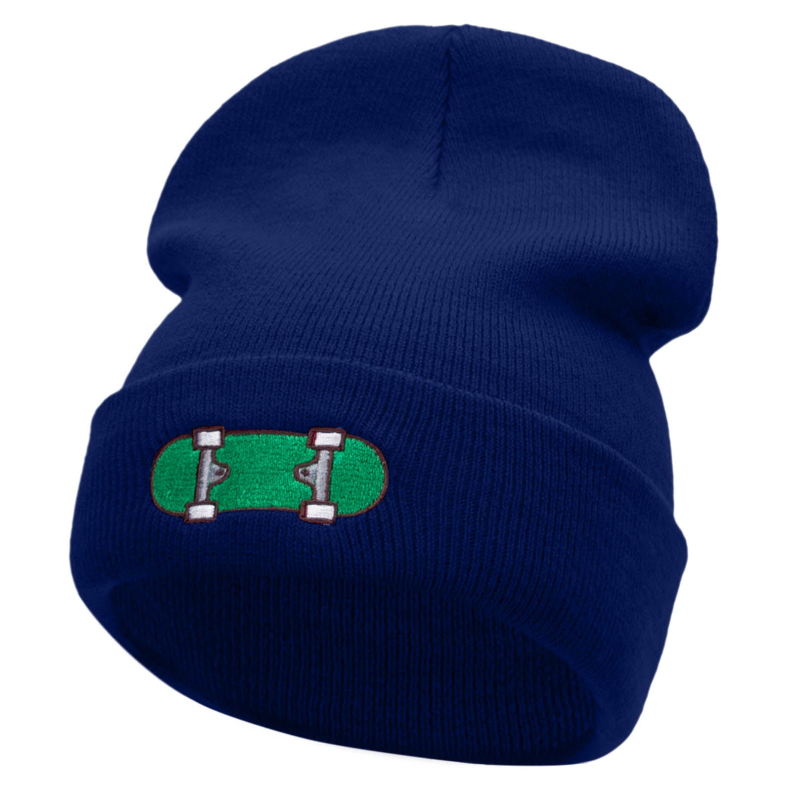 Green Skateboard Embroidered 12 Inch Long Knitted Beanie - Royal OSFM