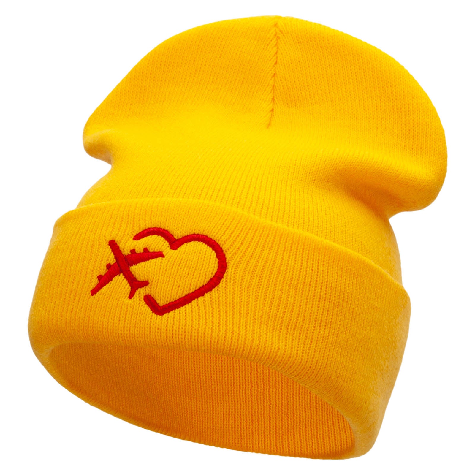 Love Trips Embroidered 12 Inch Long Knitted Beanie - Yellow OSFM