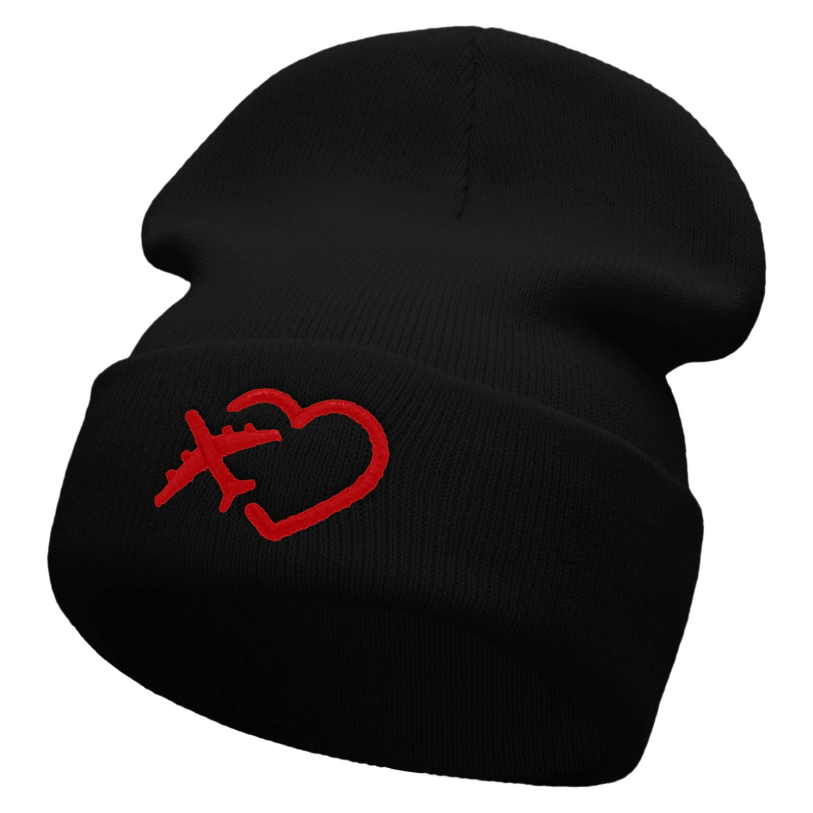 Love Trips Embroidered 12 Inch Long Knitted Beanie - Black OSFM
