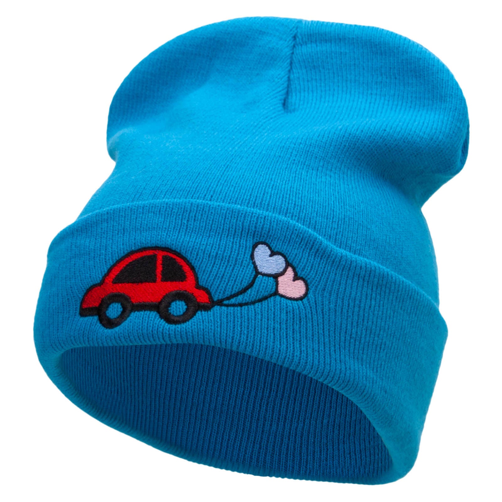 Car Wedding Balloons Embroidered 12 Inch Long Knitted Beanie - Aqua OSFM