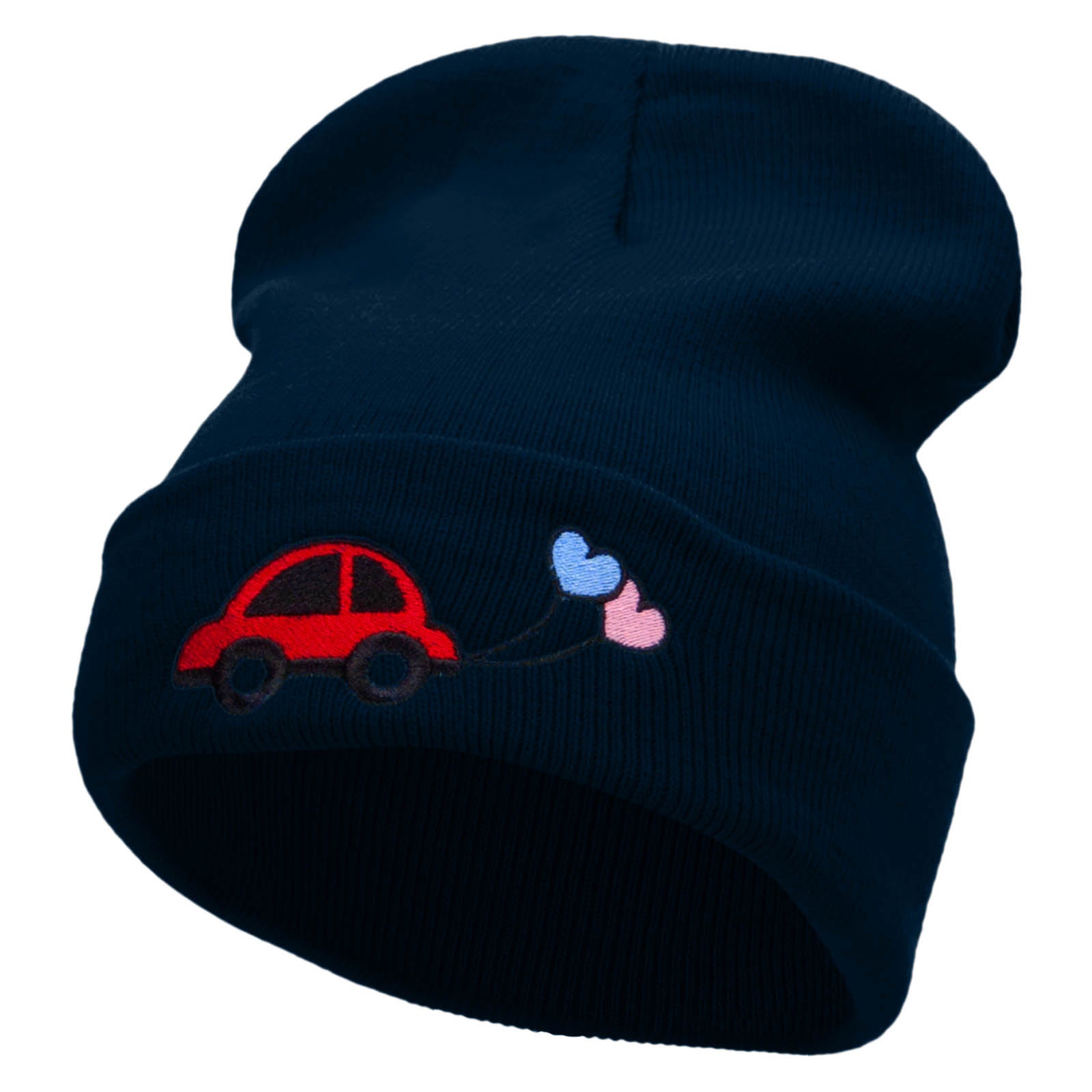 Car Wedding Balloons Embroidered 12 Inch Long Knitted Beanie - Navy OSFM