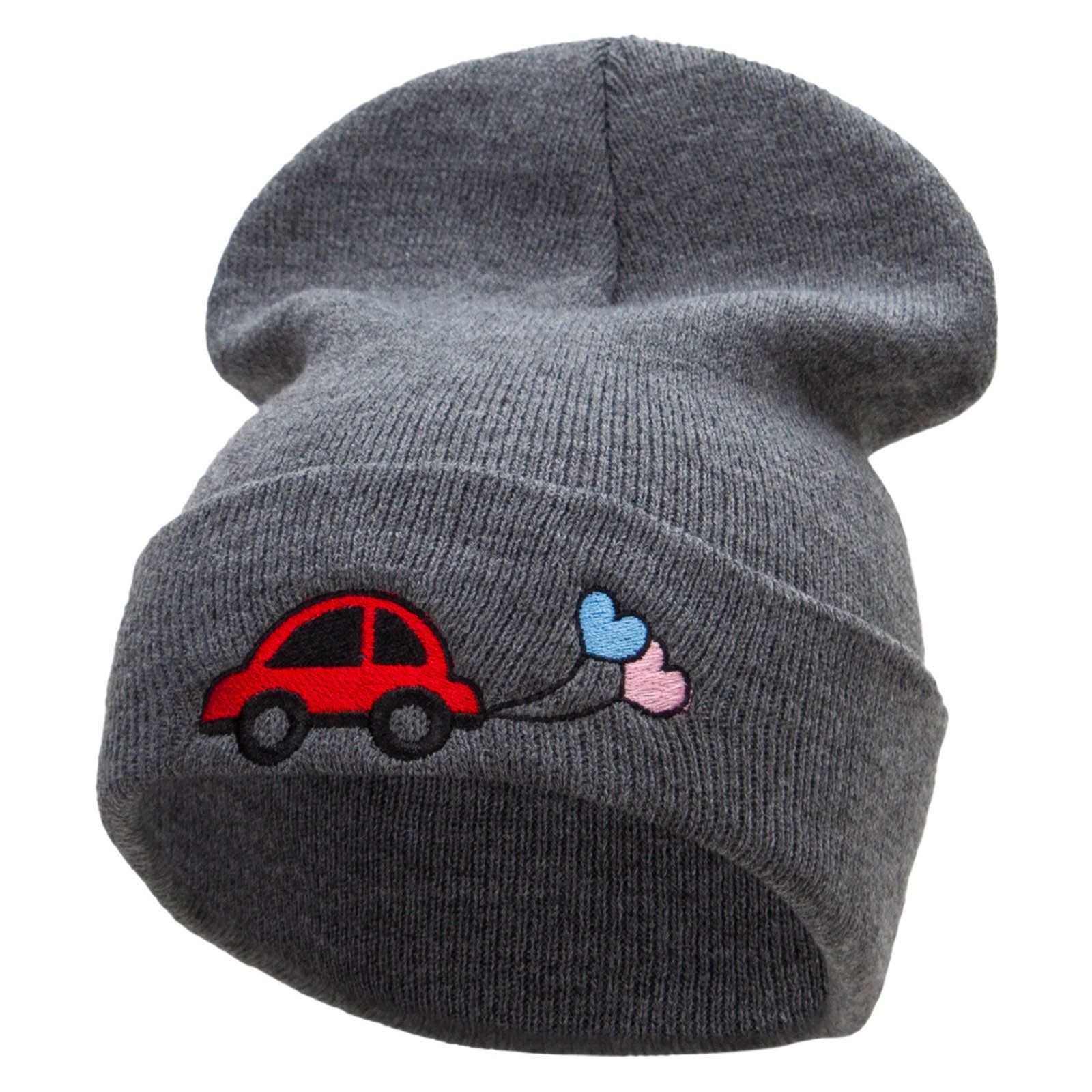 Car Wedding Balloons Embroidered 12 Inch Long Knitted Beanie - Dk Grey OSFM