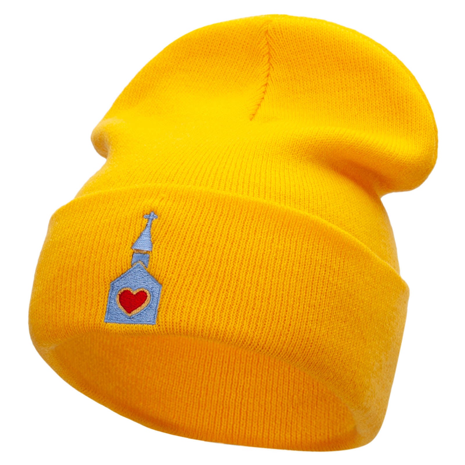 Wedding Church Embroidered 12 Inch Long Knitted Beanie - Yellow OSFM
