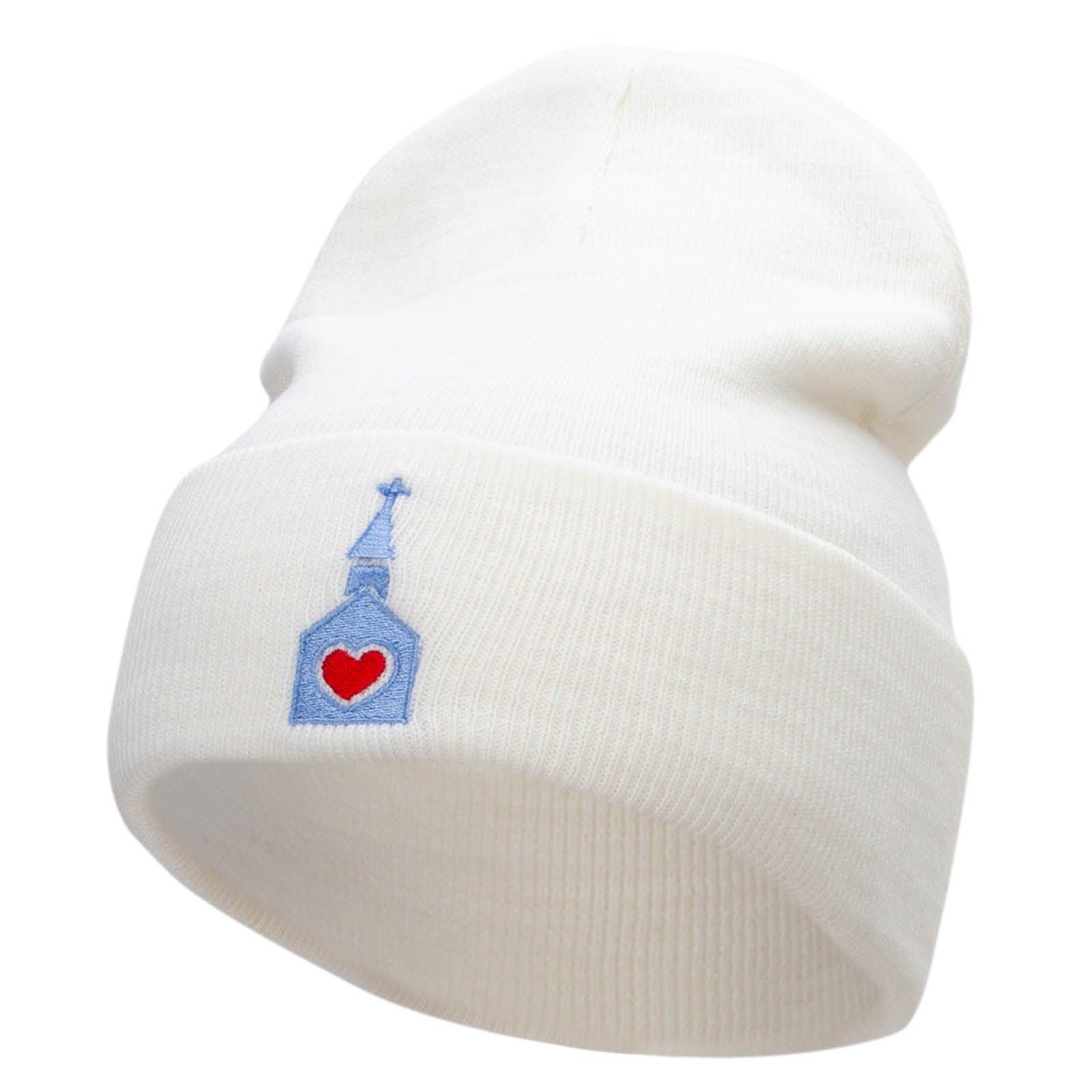 Wedding Church Embroidered 12 Inch Long Knitted Beanie - White OSFM