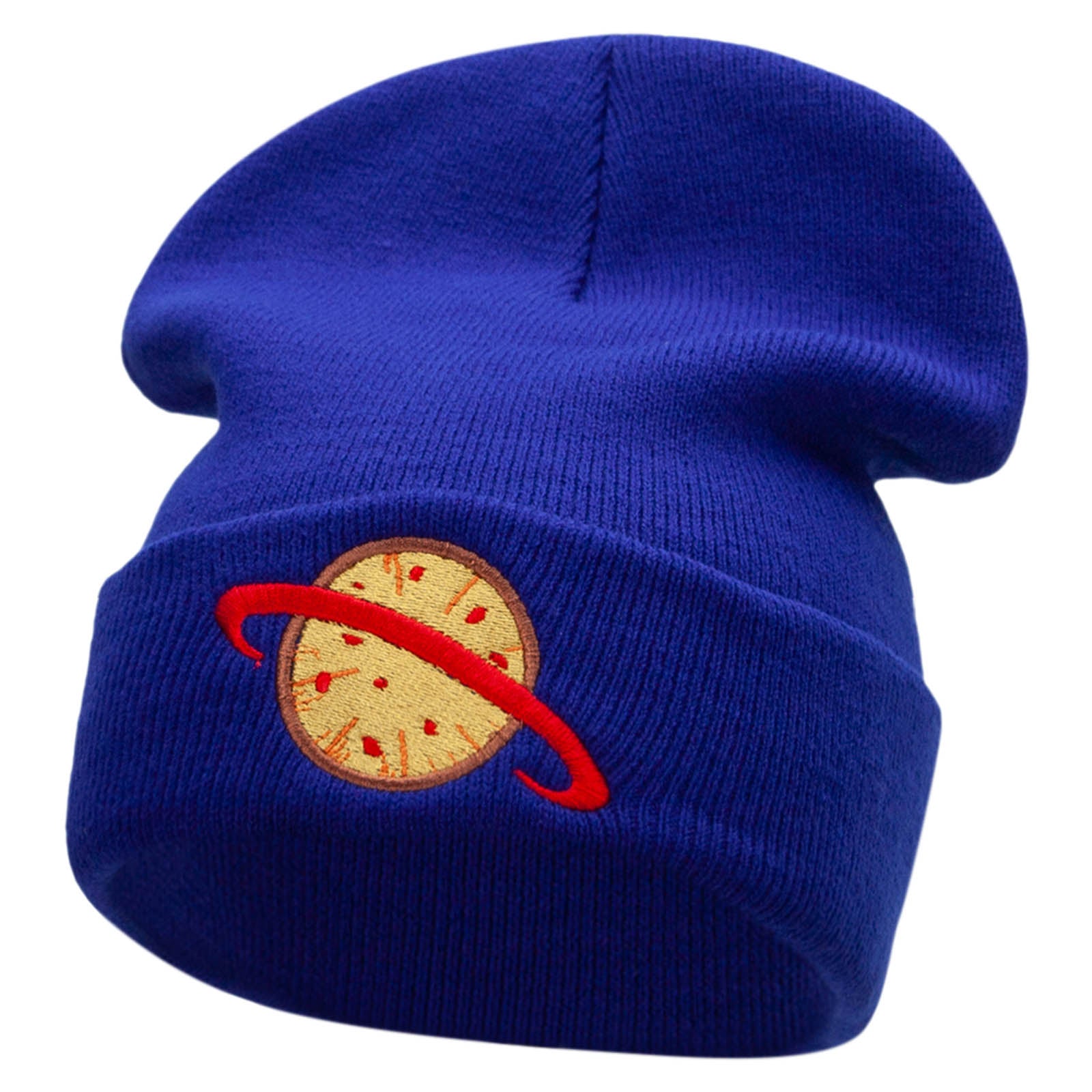 Planet Pizza Embroidered 12 Inch Long Knitted Beanie - Royal OSFM