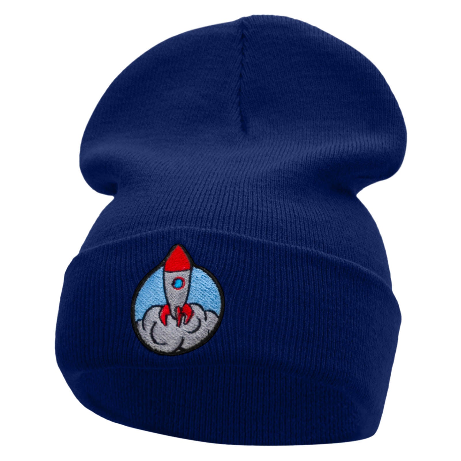 Rocket Takeoff Embroidered 12 Inch Long Knitted Beanie - Royal OSFM