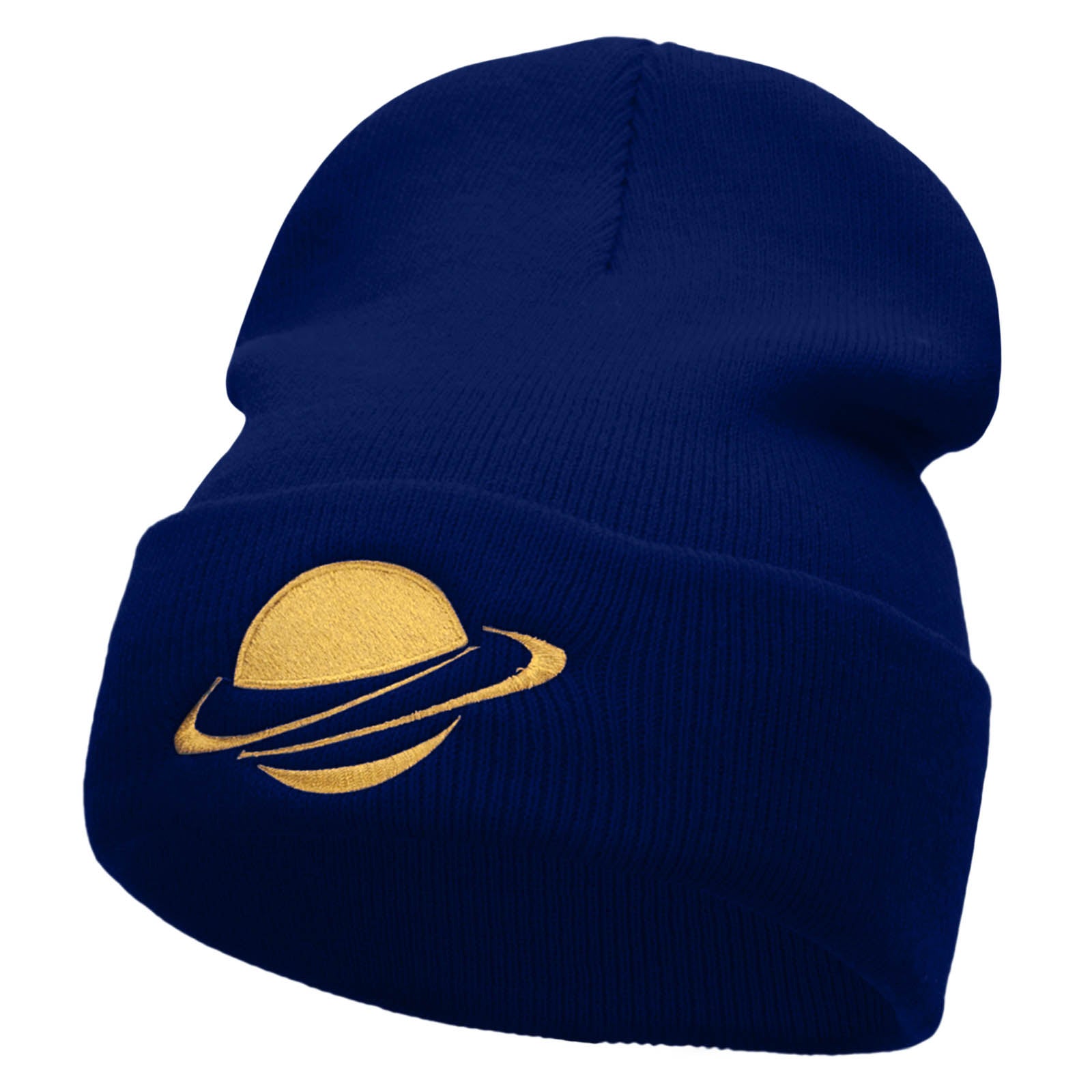 Planet Saturn Embroidered 12 Inch Long Knitted Beanie - Royal OSFM