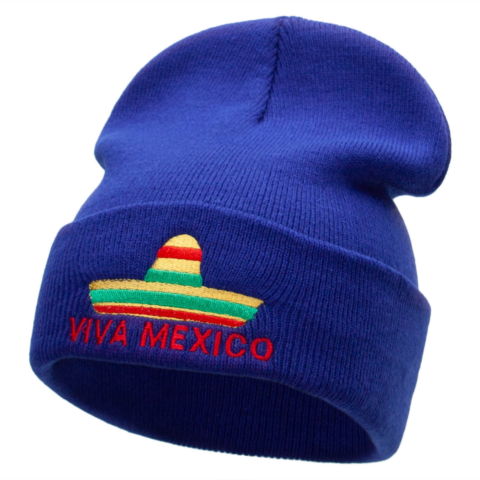 Viva Mexico Independence Embroidered 12 Inch Long Knitted Beanie - Royal OSFM