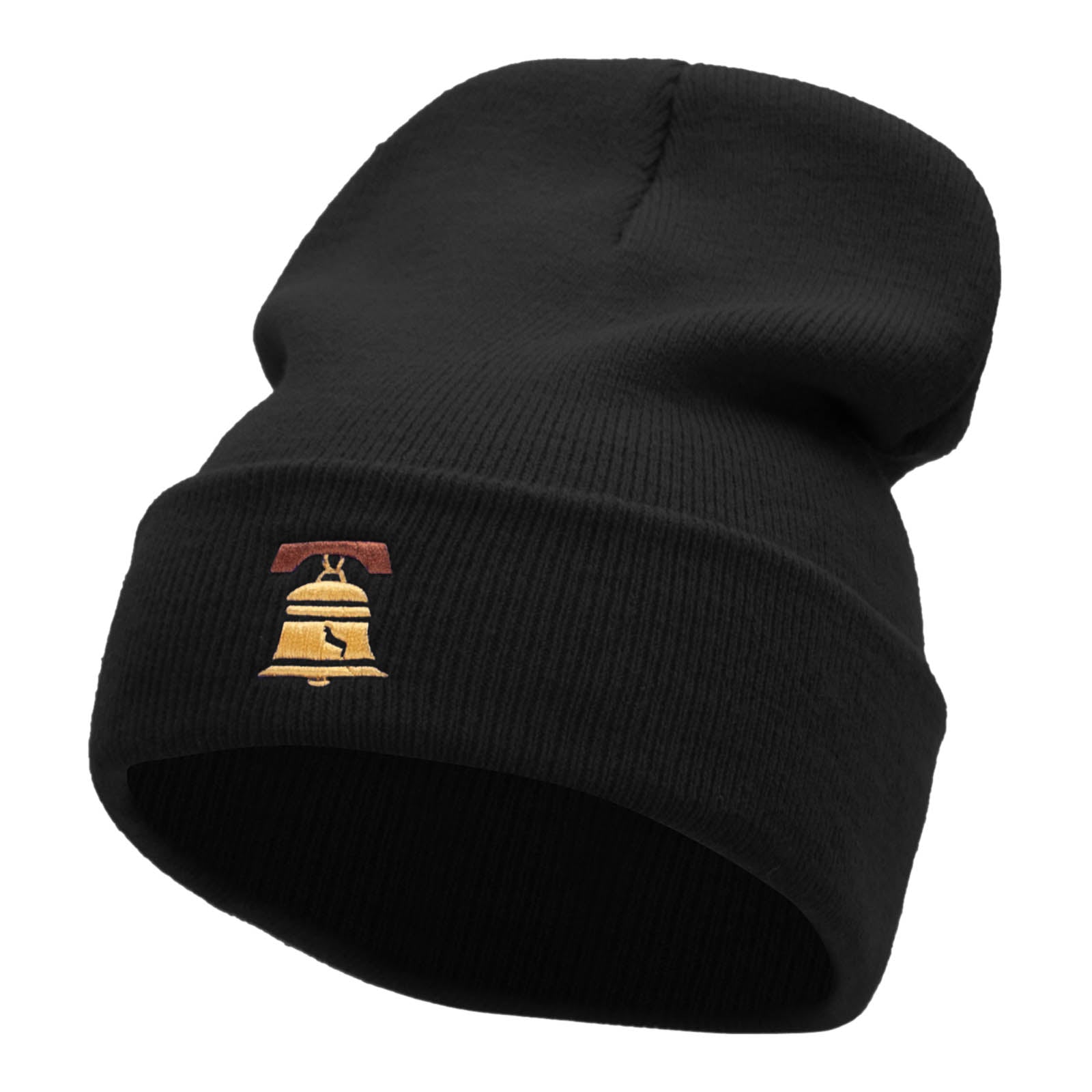 The Liberty Bell Embroidered 12 Inch Long Knitted Beanie - Black OSFM