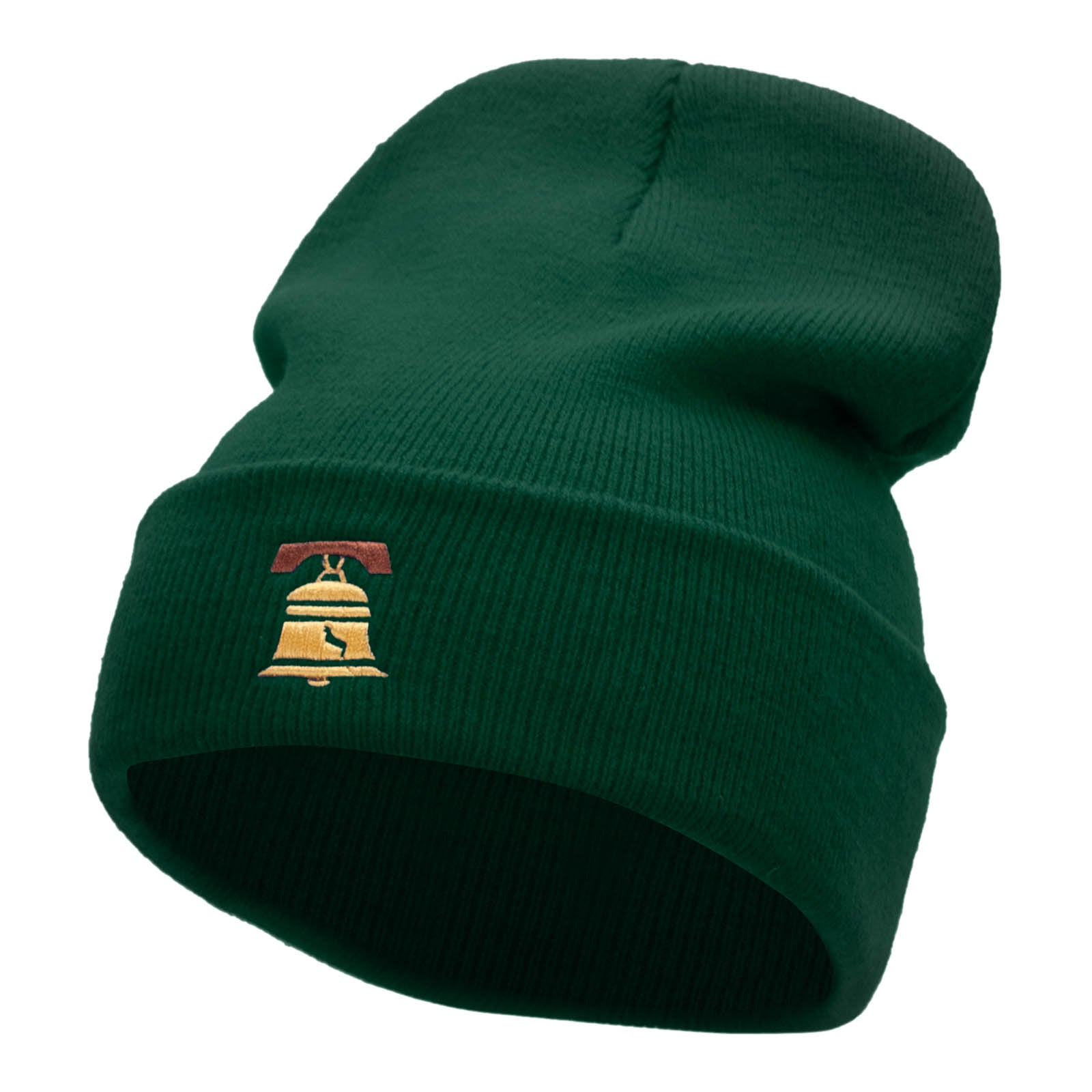 The Liberty Bell Embroidered 12 Inch Long Knitted Beanie - Dk Green OSFM