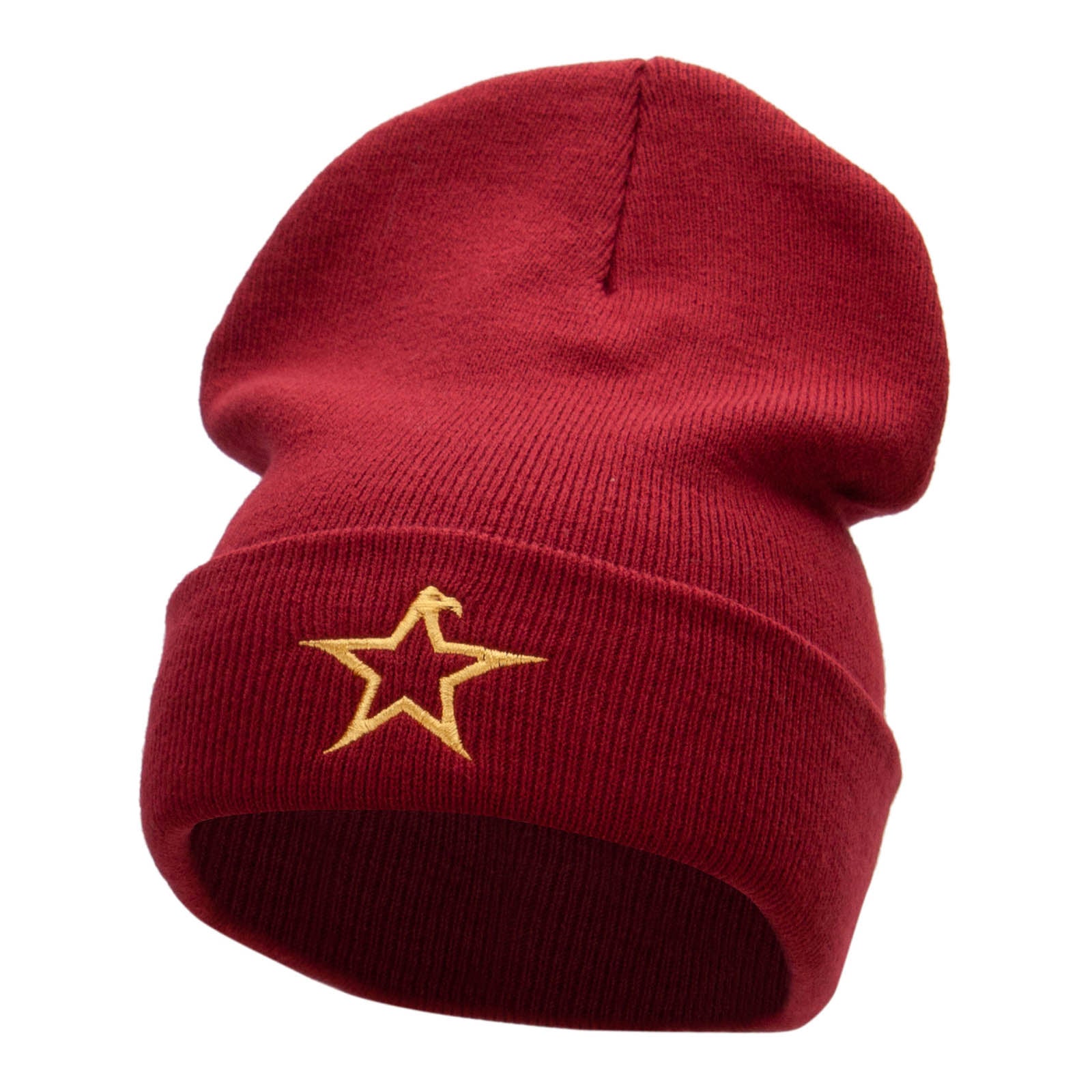 The Eagle Star Embroidered 12 Inch Long Knitted Beanie - Maroon OSFM