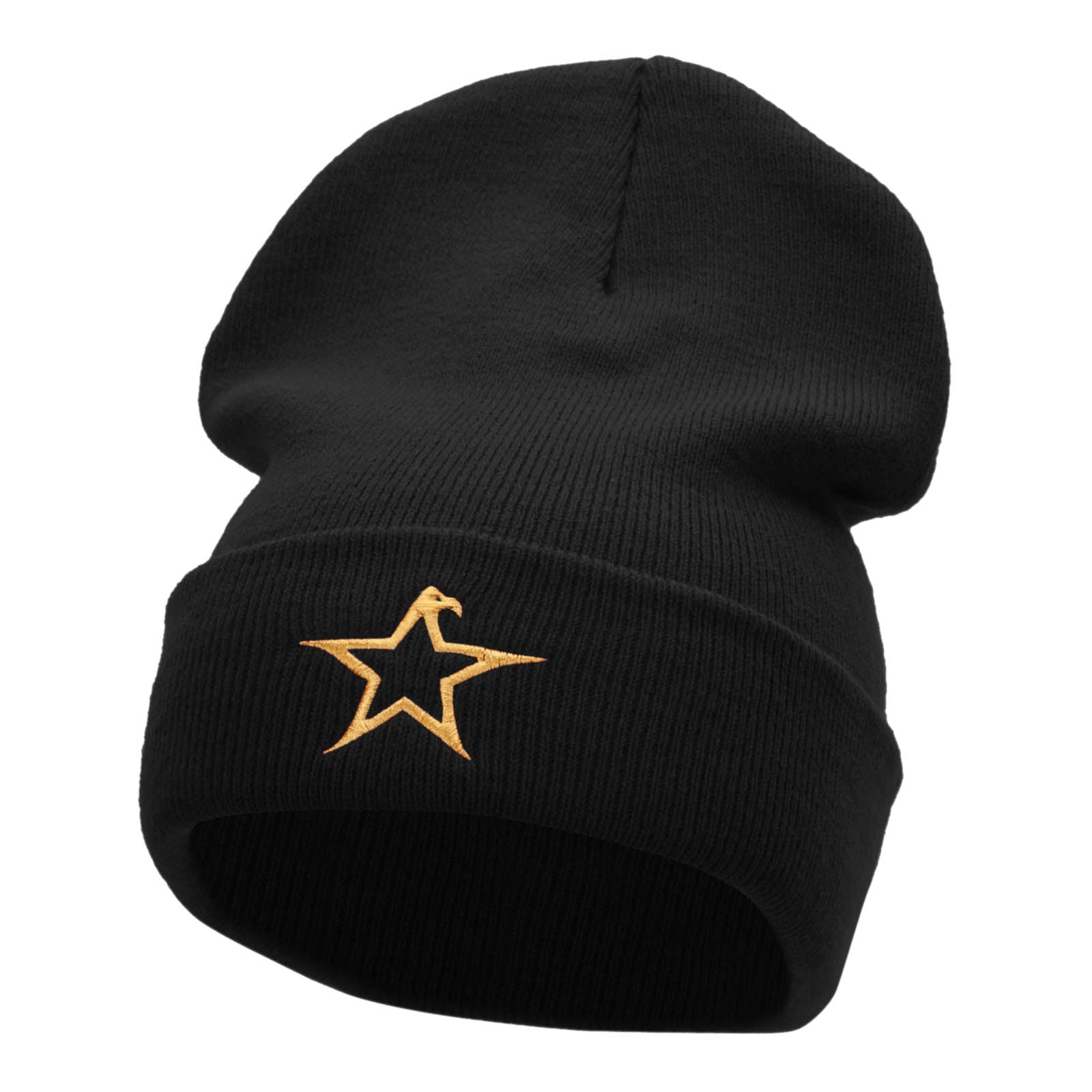 The Eagle Star Embroidered 12 Inch Long Knitted Beanie - Black OSFM