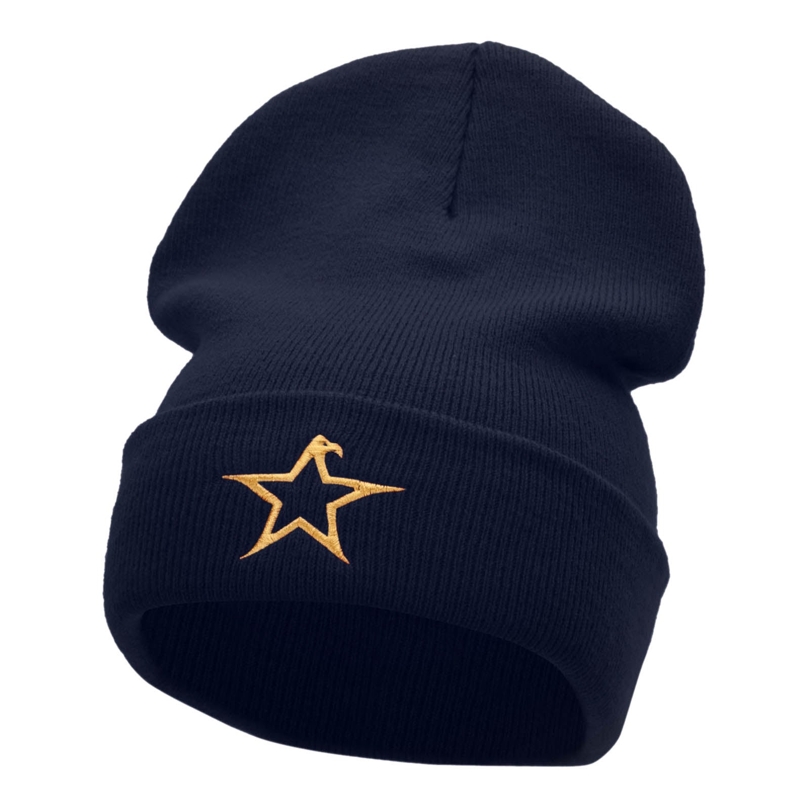 The Eagle Star Embroidered 12 Inch Long Knitted Beanie - Navy OSFM