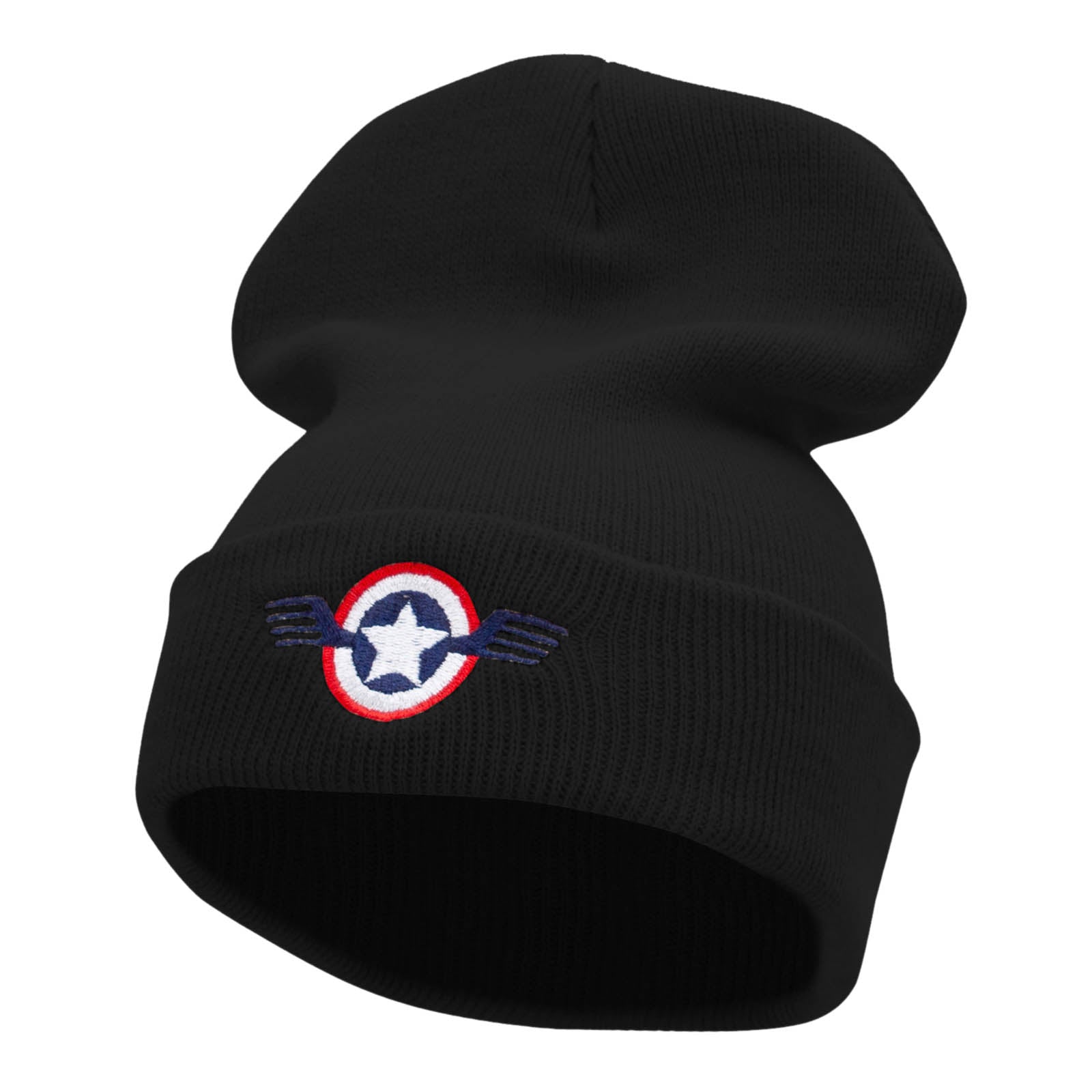 Flying USA Seal Embroidered 12 Inch Solid Long Beanie Made in USA - Black OSFM