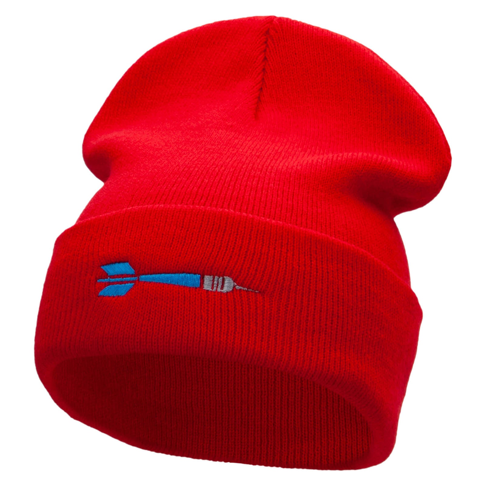 The Throwing Dart Embroidered 12 Inch Long Knitted Beanie - Red OSFM