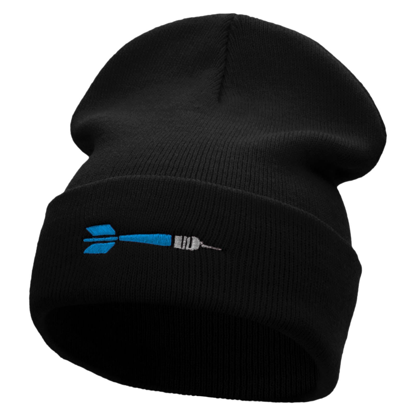 The Throwing Dart Embroidered 12 Inch Long Knitted Beanie - Black OSFM