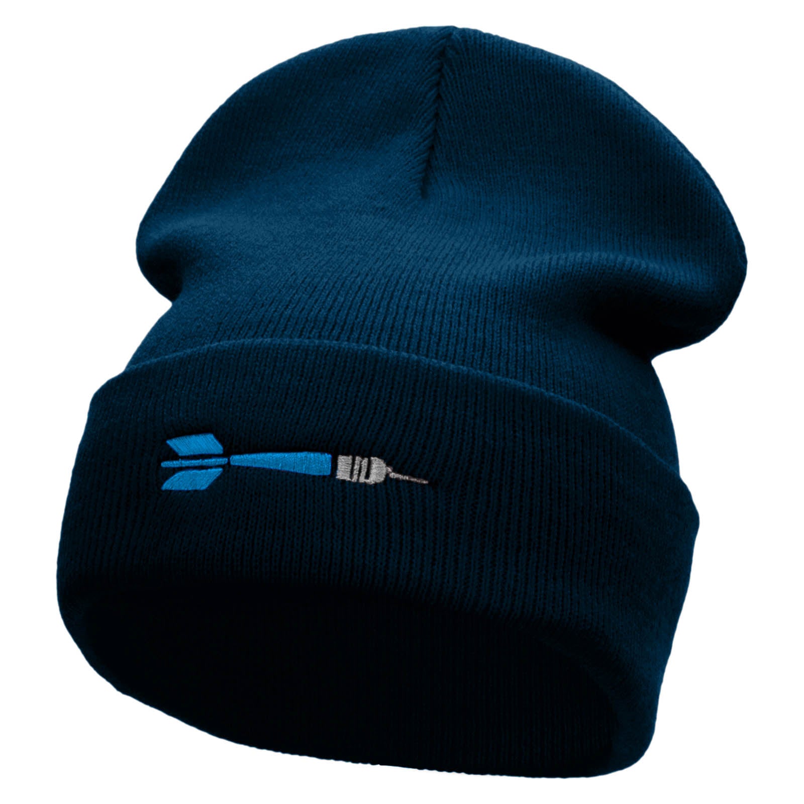 The Throwing Dart Embroidered 12 Inch Long Knitted Beanie - Navy OSFM