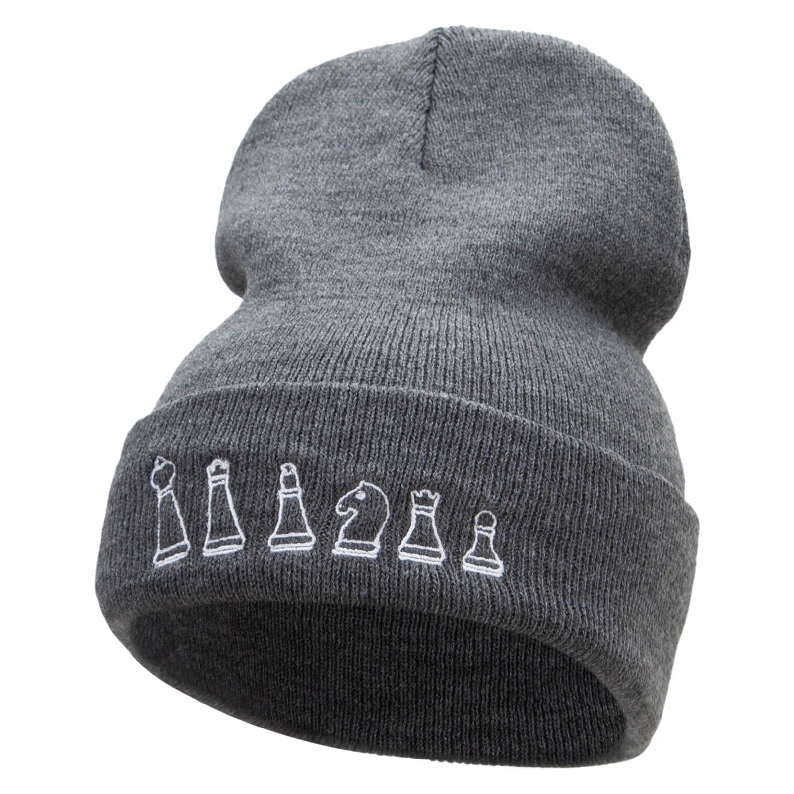 The Chest Set Embroidered 12 Inch Long Knitted Beanie - Dk Grey OSFM