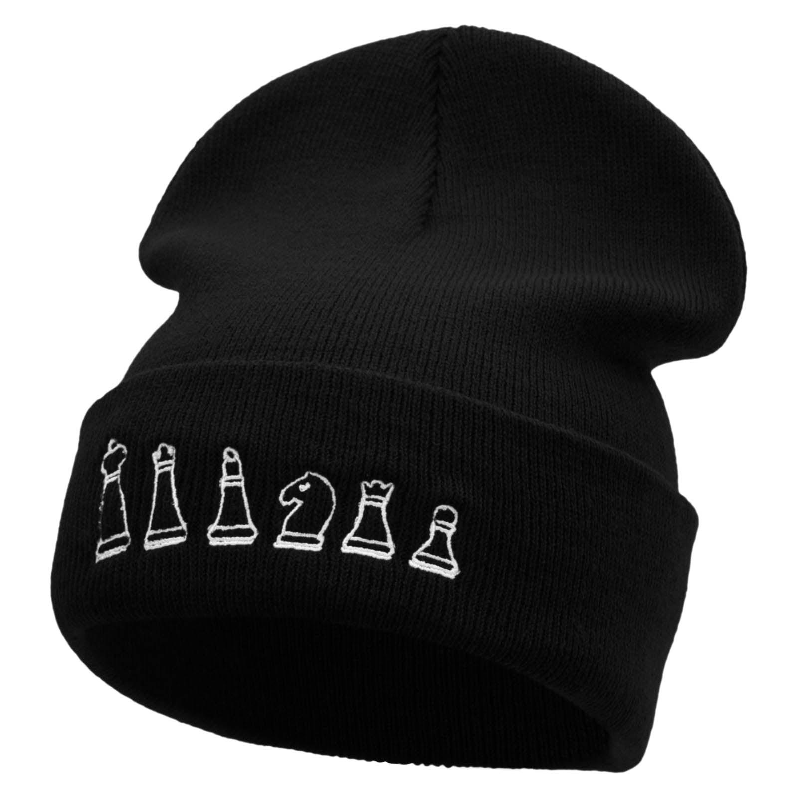The Chest Set Embroidered 12 Inch Long Knitted Beanie - Black OSFM
