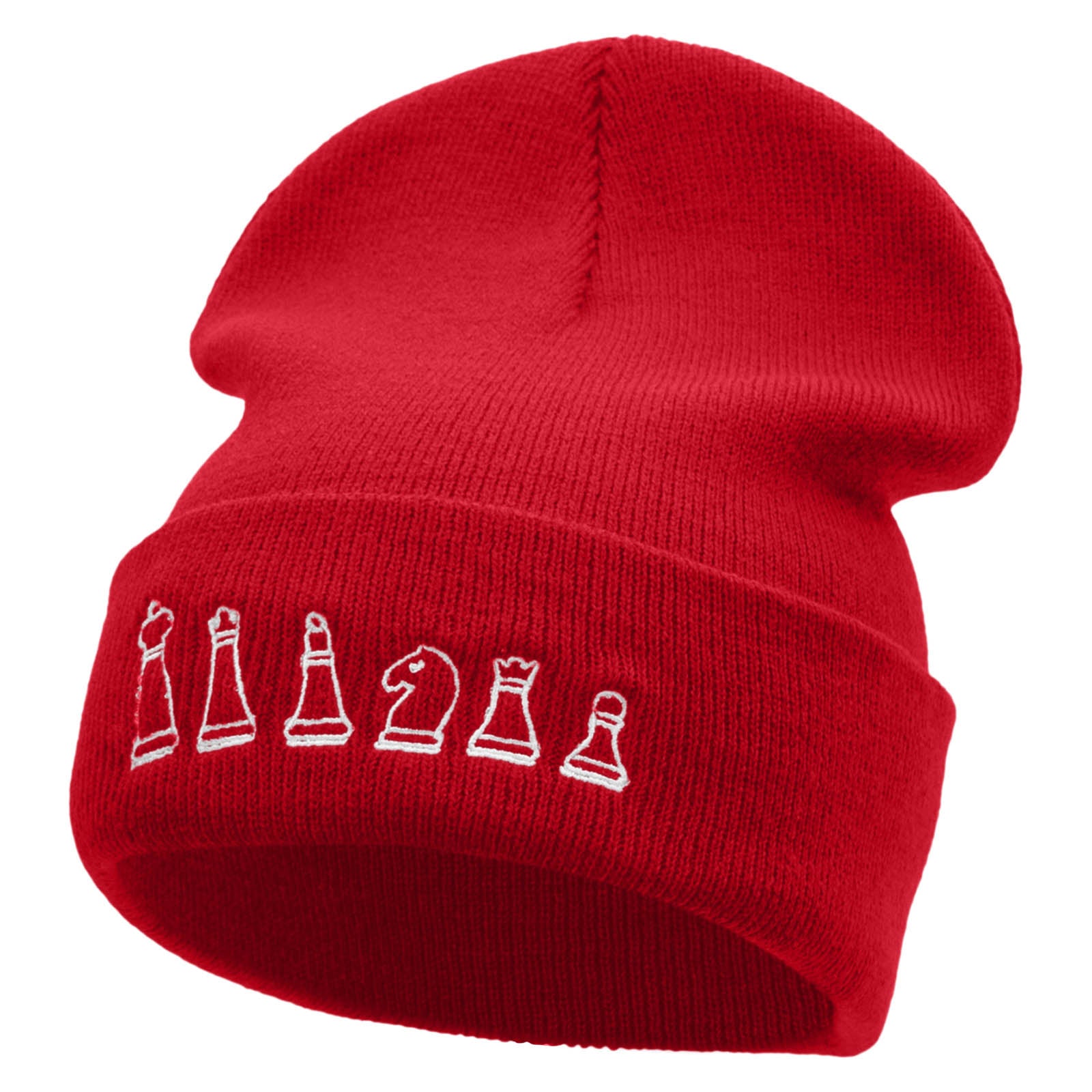 The Chest Set Embroidered 12 Inch Long Knitted Beanie - Red OSFM