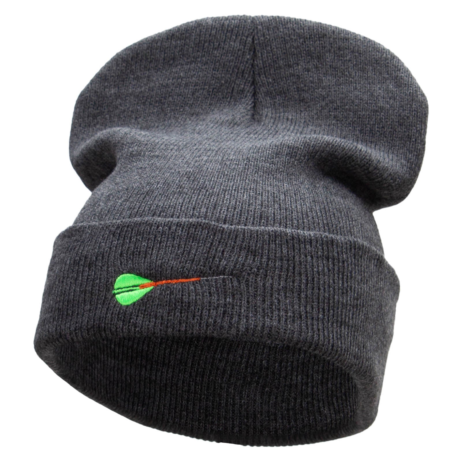 The Dart Embroidered 12 Inch Solid Long Beanie Made in USA - Dk Grey OSFM