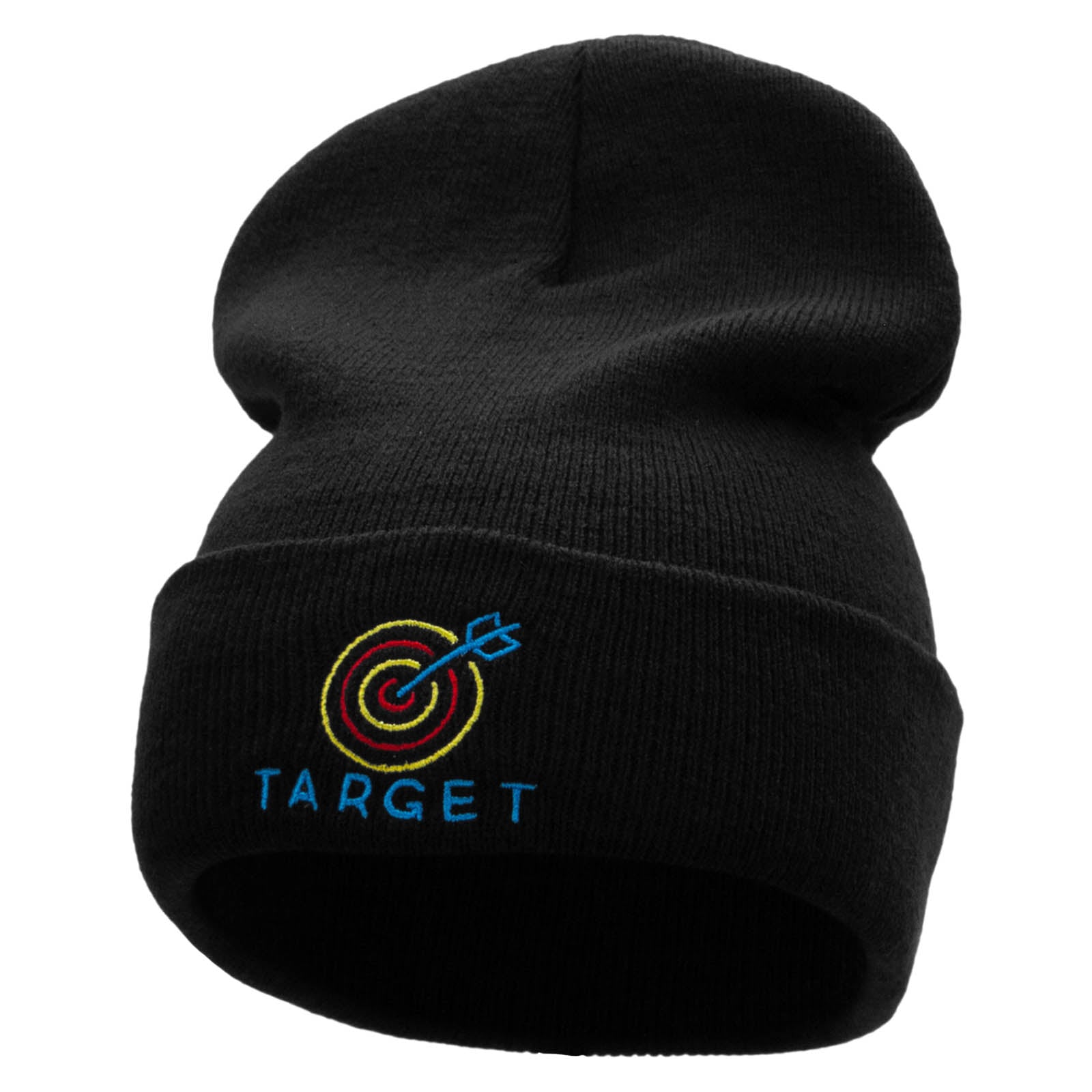 Neon Target Embroidered 12 Inch Long Knitted Beanie - Black OSFM