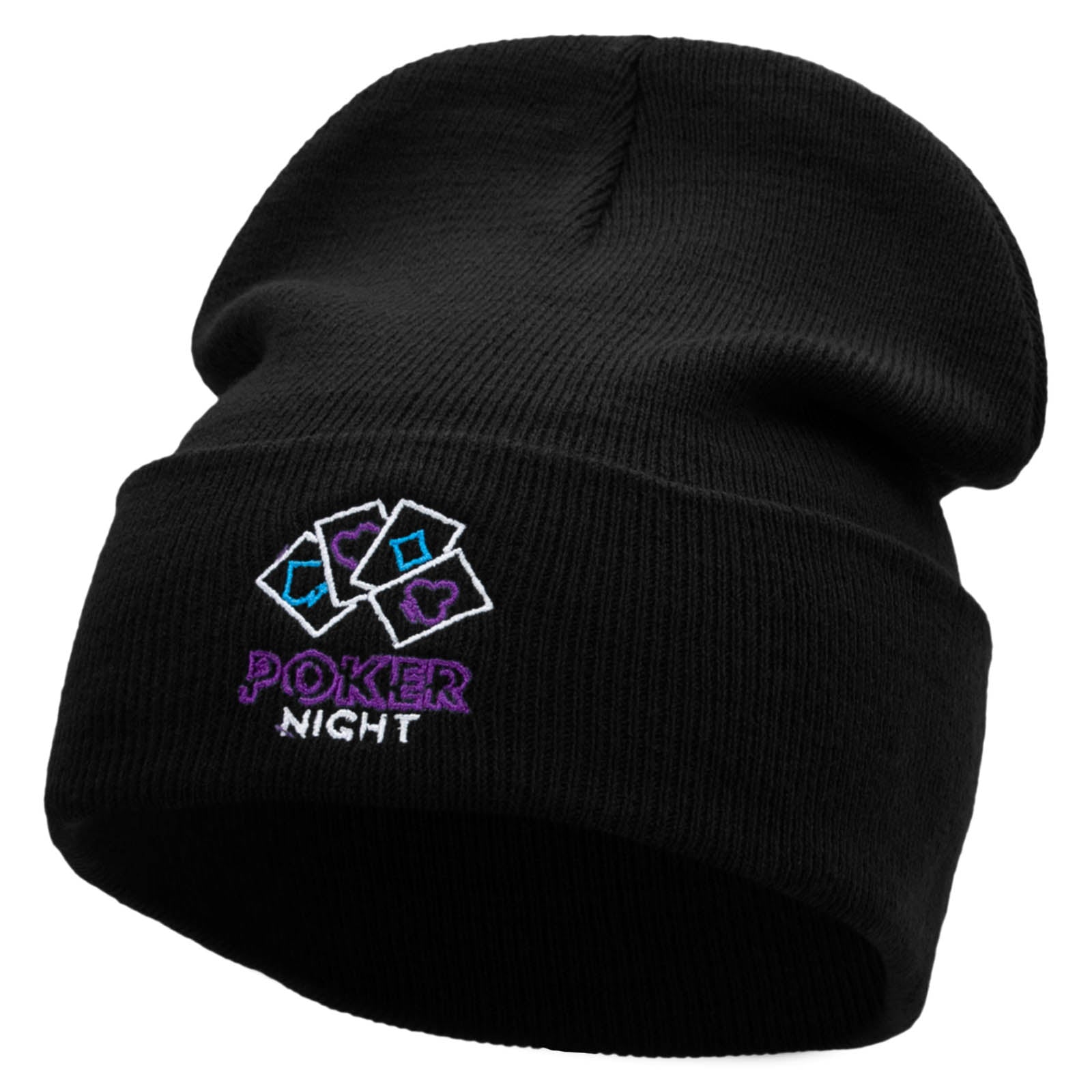 The Poker Night Embroidered 12 Inch Long Knitted Beanie - Black OSFM