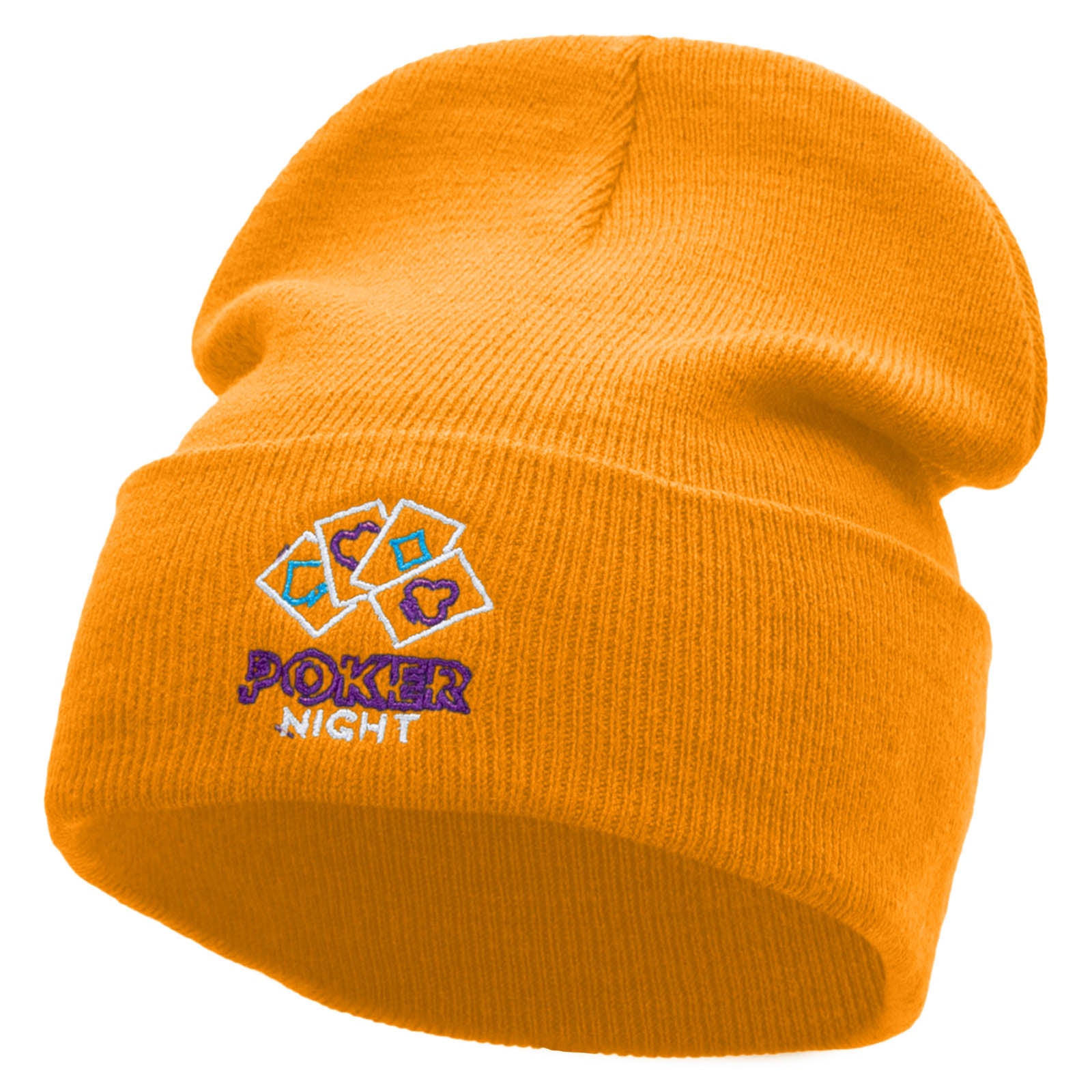 The Poker Night Embroidered 12 Inch Long Knitted Beanie - Yellow OSFM