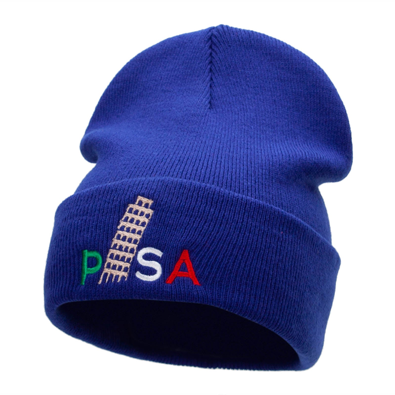 Pisa Embroidered 12 Inch Long Knitted Beanie - Royal OSFM