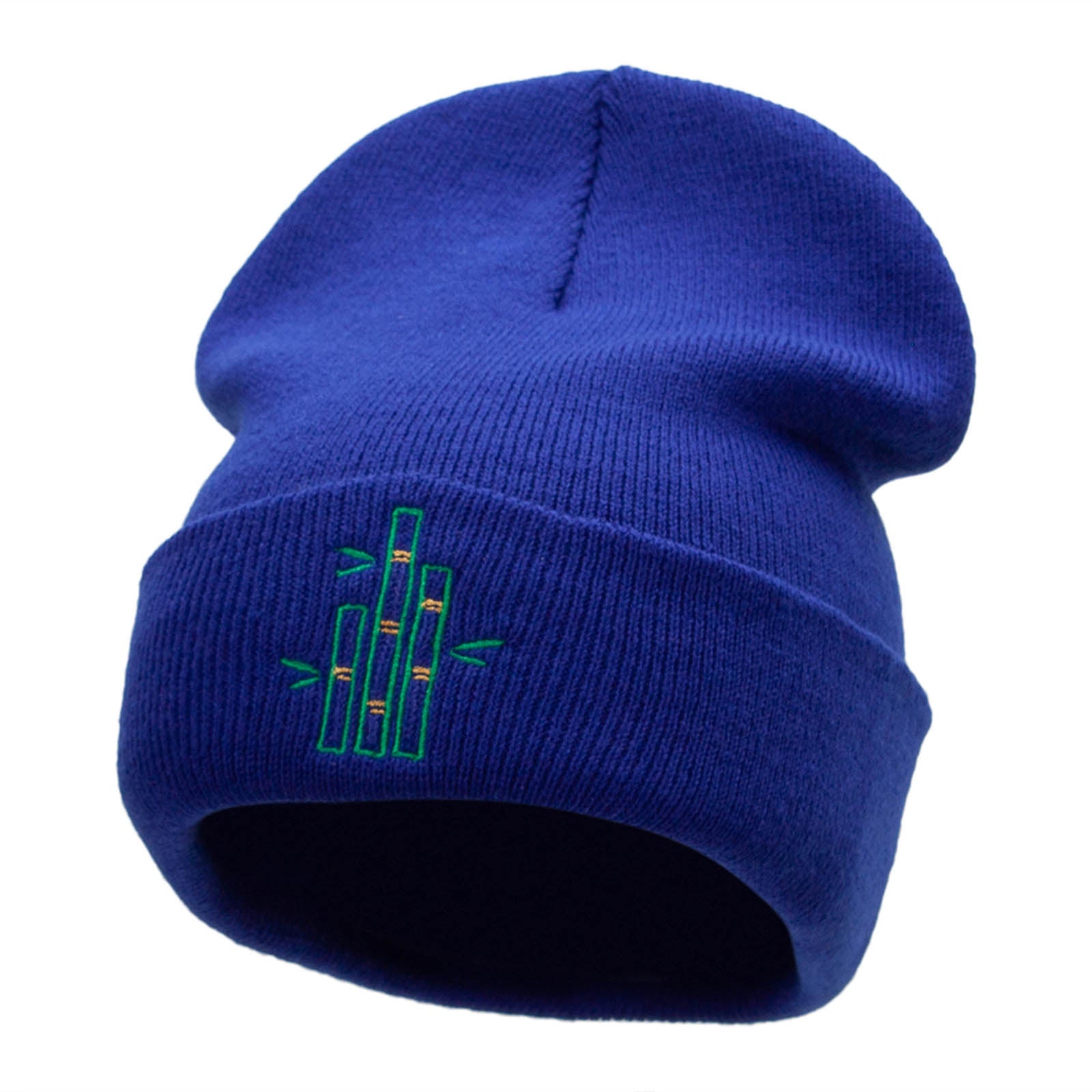 Bamboo Stalks Embroidered 12 Inch Long Knitted Beanie - Royal OSFM