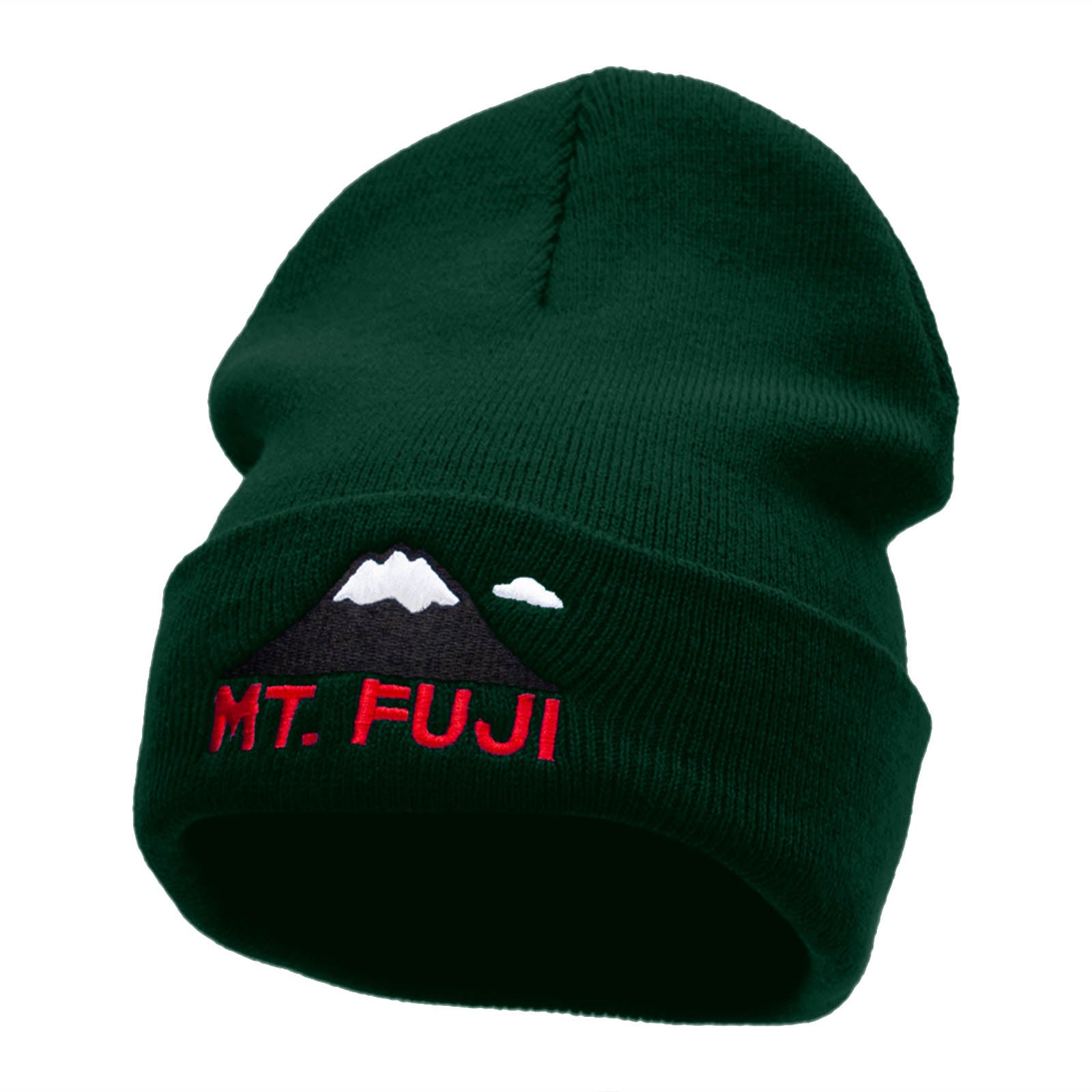 Mount Fuji Embroidered 12 Inch Long Knitted Beanie - Dk Green OSFM