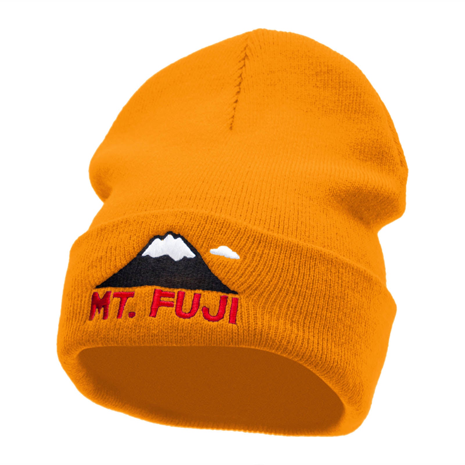 Mount Fuji Embroidered 12 Inch Long Knitted Beanie - Yellow OSFM