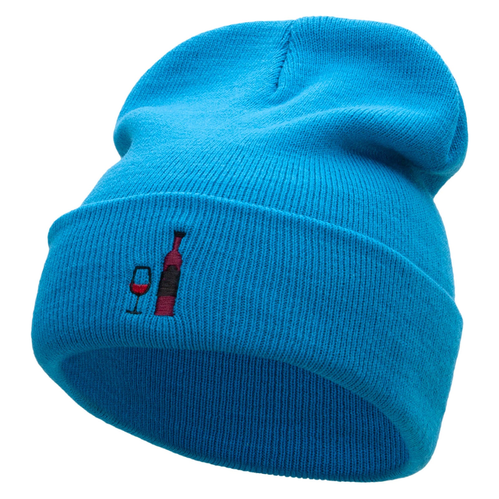 Wine Vibes Embroidered 12 Inch Long Knitted Beanie - Aqua OSFM