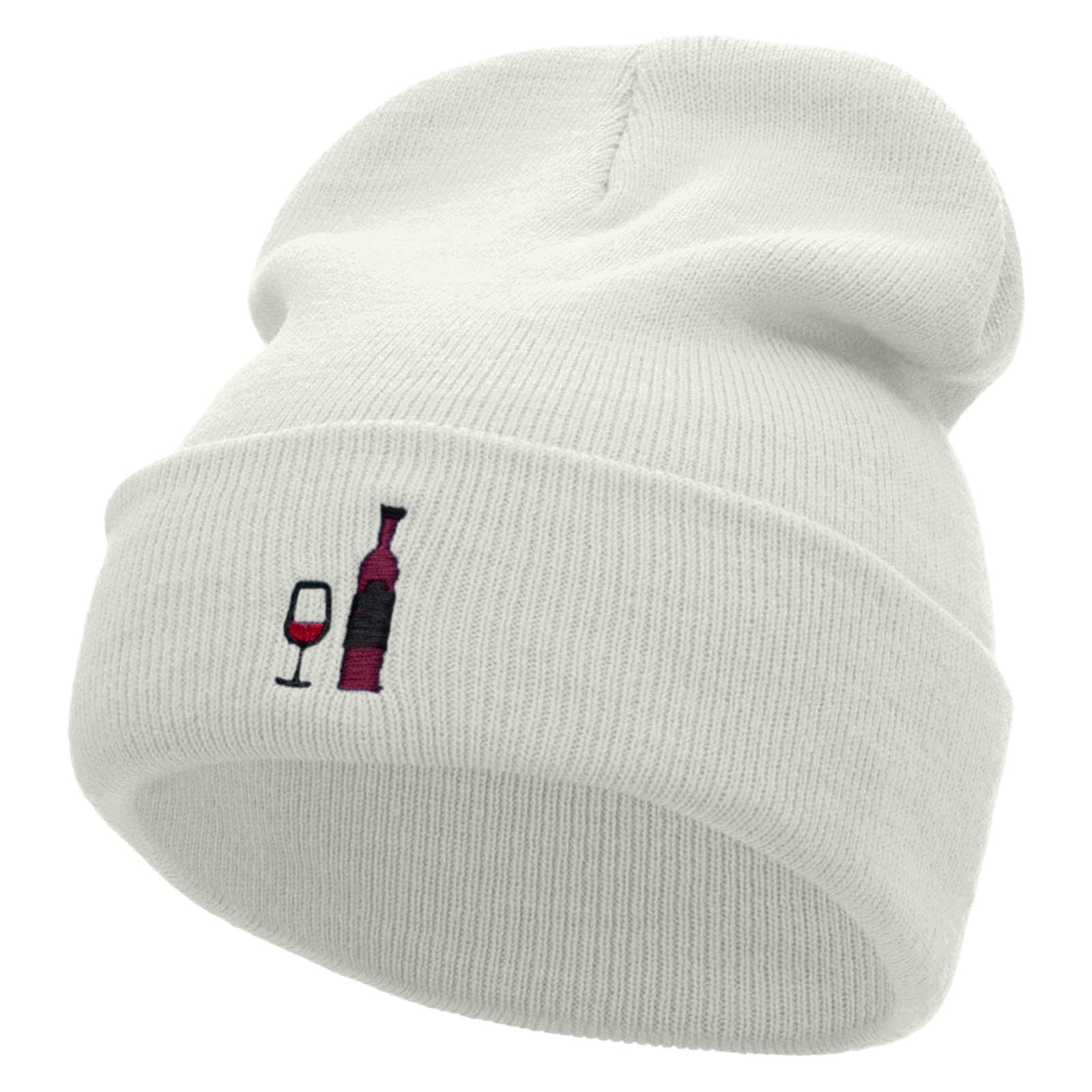 Wine Vibes Embroidered 12 Inch Long Knitted Beanie - White OSFM