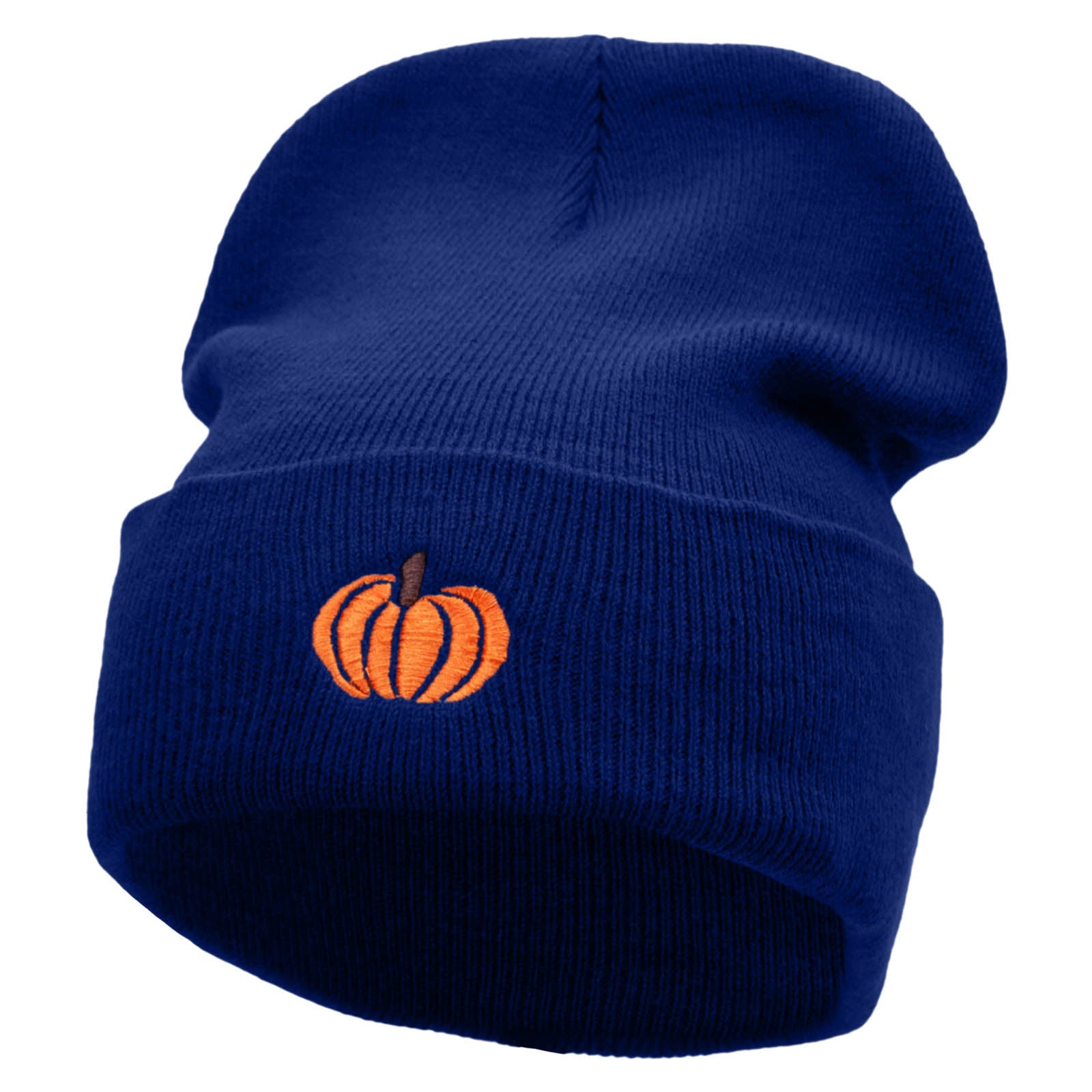 Autumn Pumpkin Embroidered 12 Inch Long Knitted Beanie - Royal OSFM