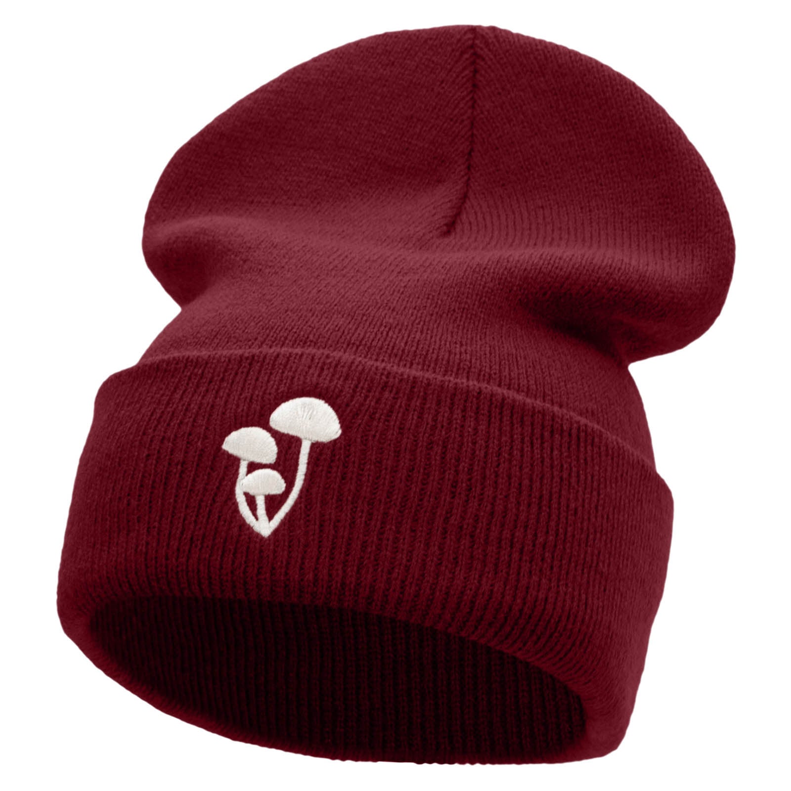 Beech Shrooms Embroidered 12 Inch Long Knitted Beanie - Maroon OSFM