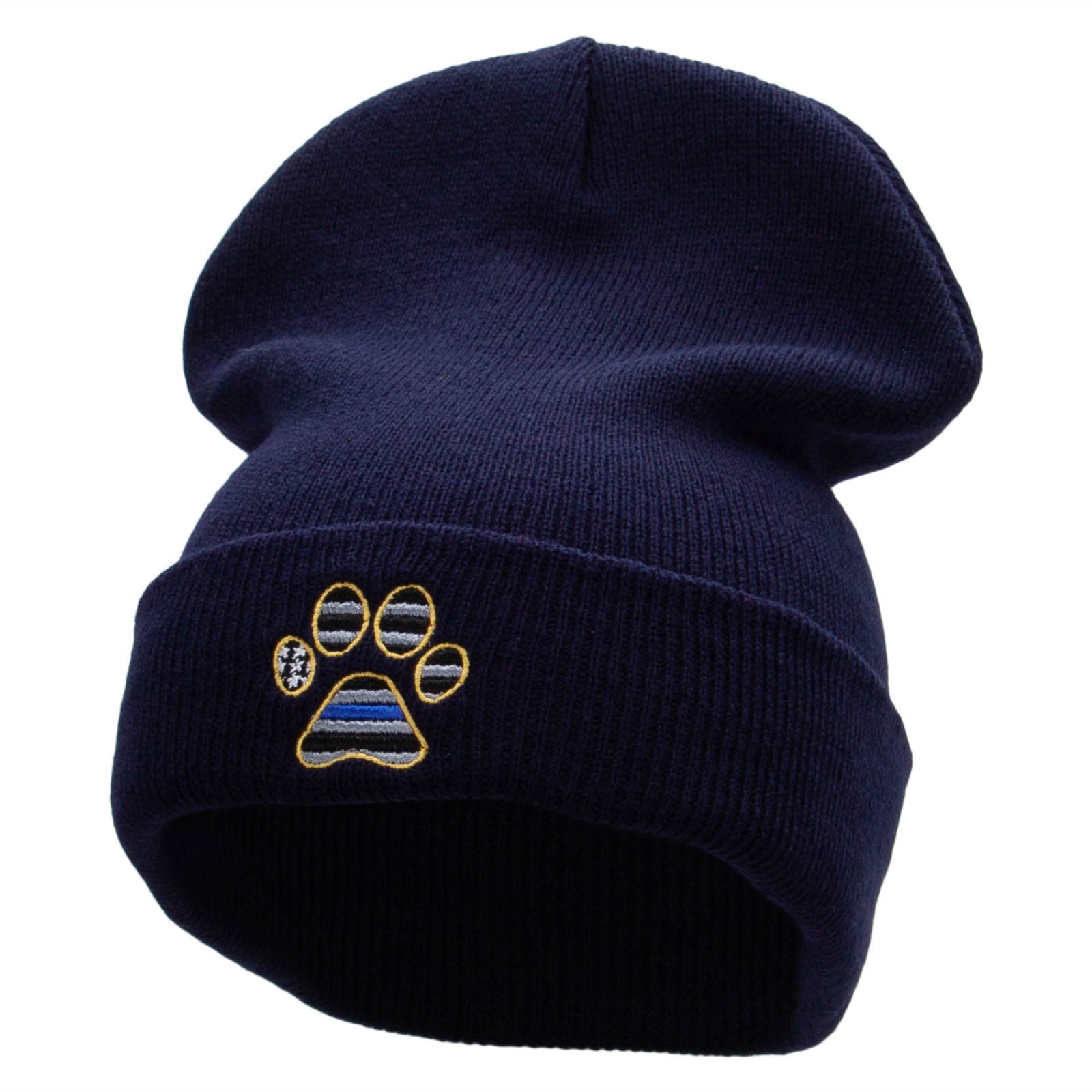 Paw Police Embroidered 12 Inch Solid Long Beanie Made in USA - Navy OSFM